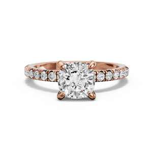 Image for Square Cushion Diamond Tulip Ring with French Pave band