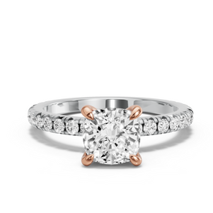 Image for Square Cushion Diamond Tulip Ring with French Pave band