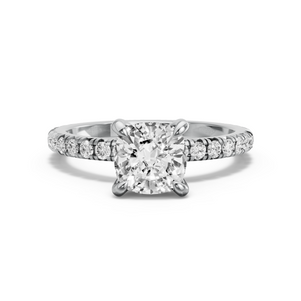 Image for Square Cushion Diamond Tulip Ring with French Pave band