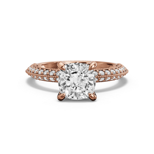 Image for Square Cushion Diamond Tulip Ring with Knife Edge Pave band
