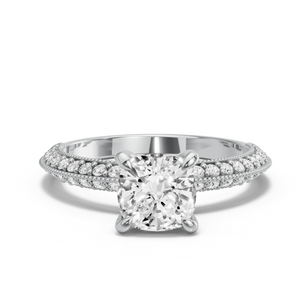 Image for Cushion Diamond Tulip Ring with Knife Edge Pave band