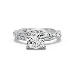 Image for Square Cushion Diamond Tulip Ring with Rope Pave band