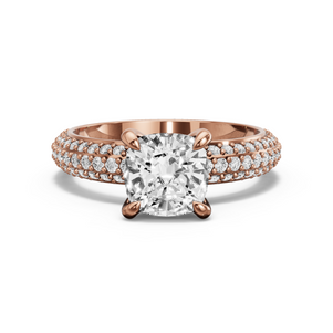 Image for Square Cushion Diamond Tulip Ring with Triple Row Pave band
