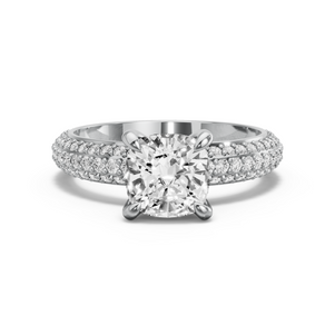 Image for Square Cushion Diamond Tulip Ring with Triple Row Pave band