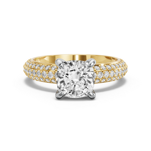 Image for Cushion Diamond Tulip Ring with Triple Row Pave band