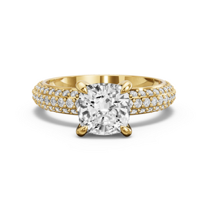 Image for Square Cushion Diamond Tulip Ring with Triple Row Pave band