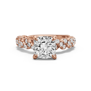 Image for Square Cushion Diamond Tulip Ring with Twist Pave band