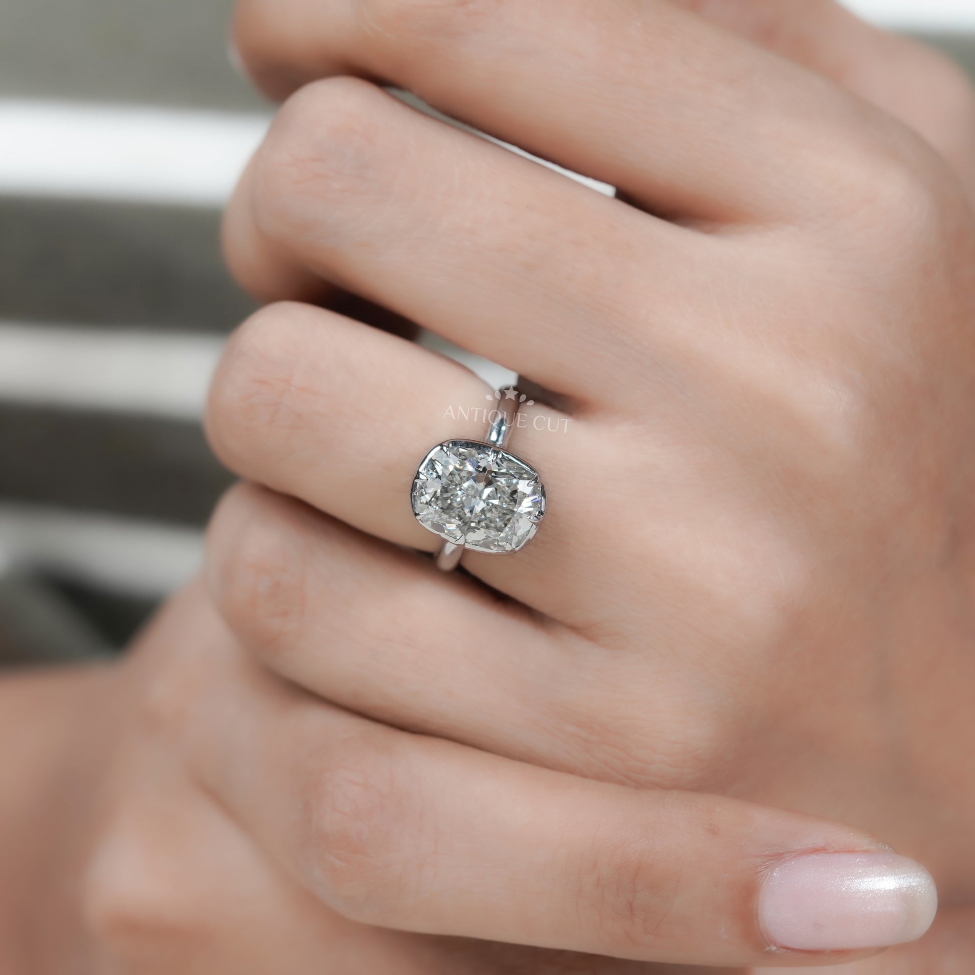 elongated cushion cut lab grown engagement ring