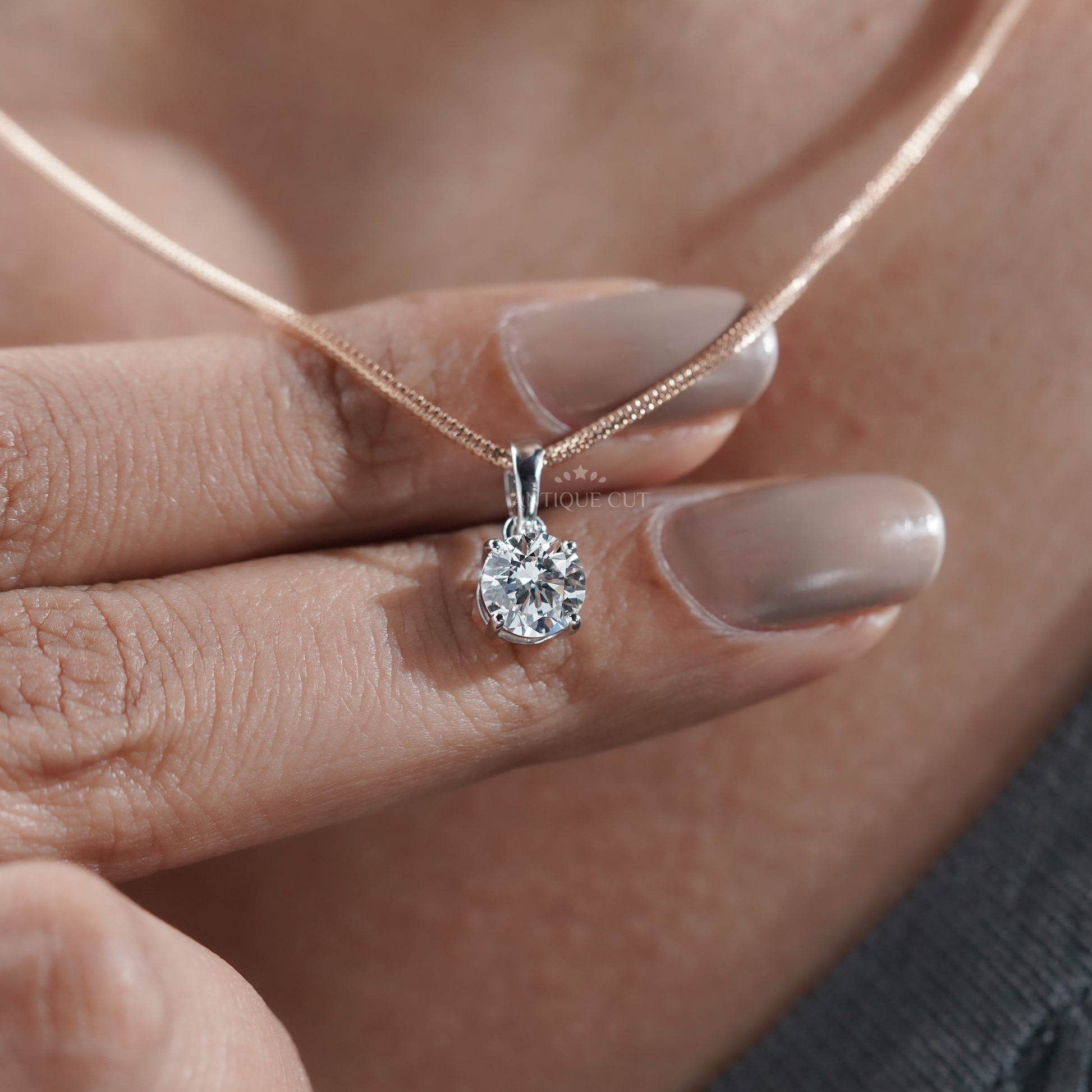 2.00 Carat Round Diamond Pendant Necklace | Classic Solitaire Diamond Necklace | 14K White Gold Prong Set