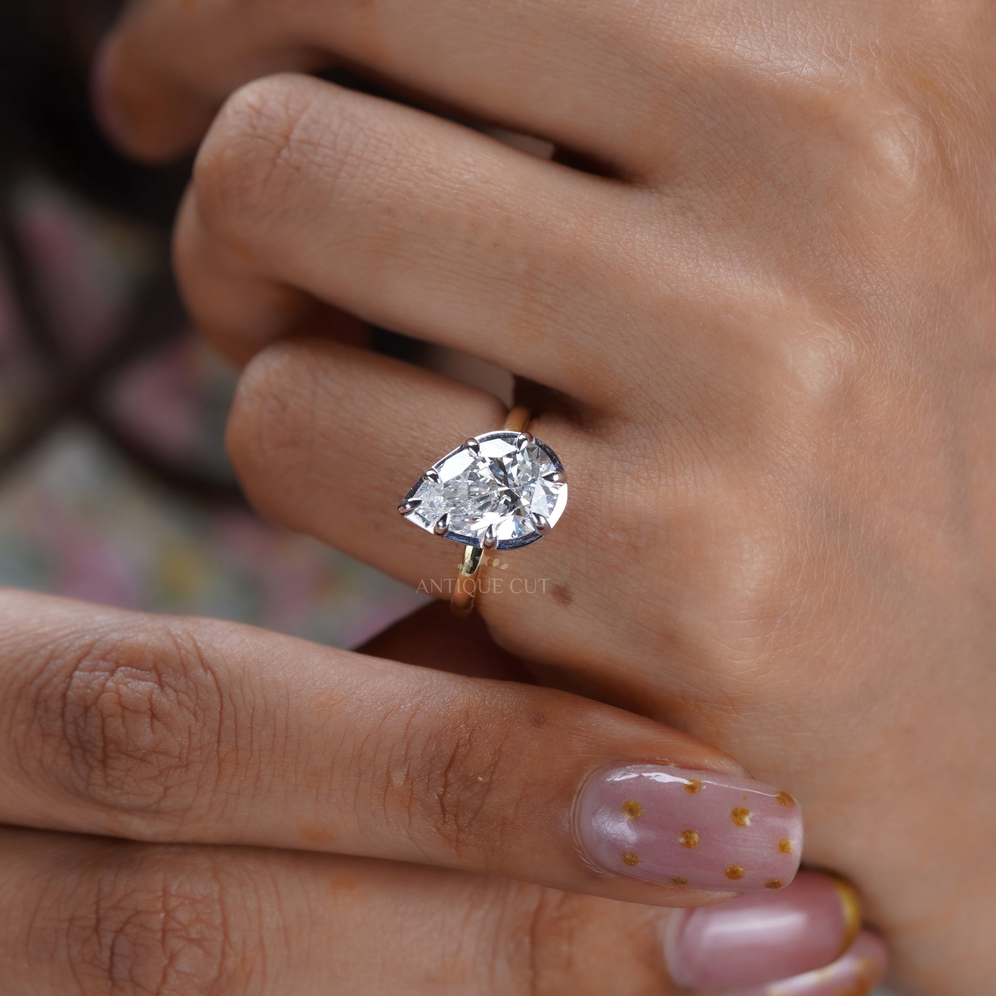 Pear 3.10ct Lab Grown Diamond Solitaire Ring | IGI Certified | Yellow Gold | VVS–VS Clarity