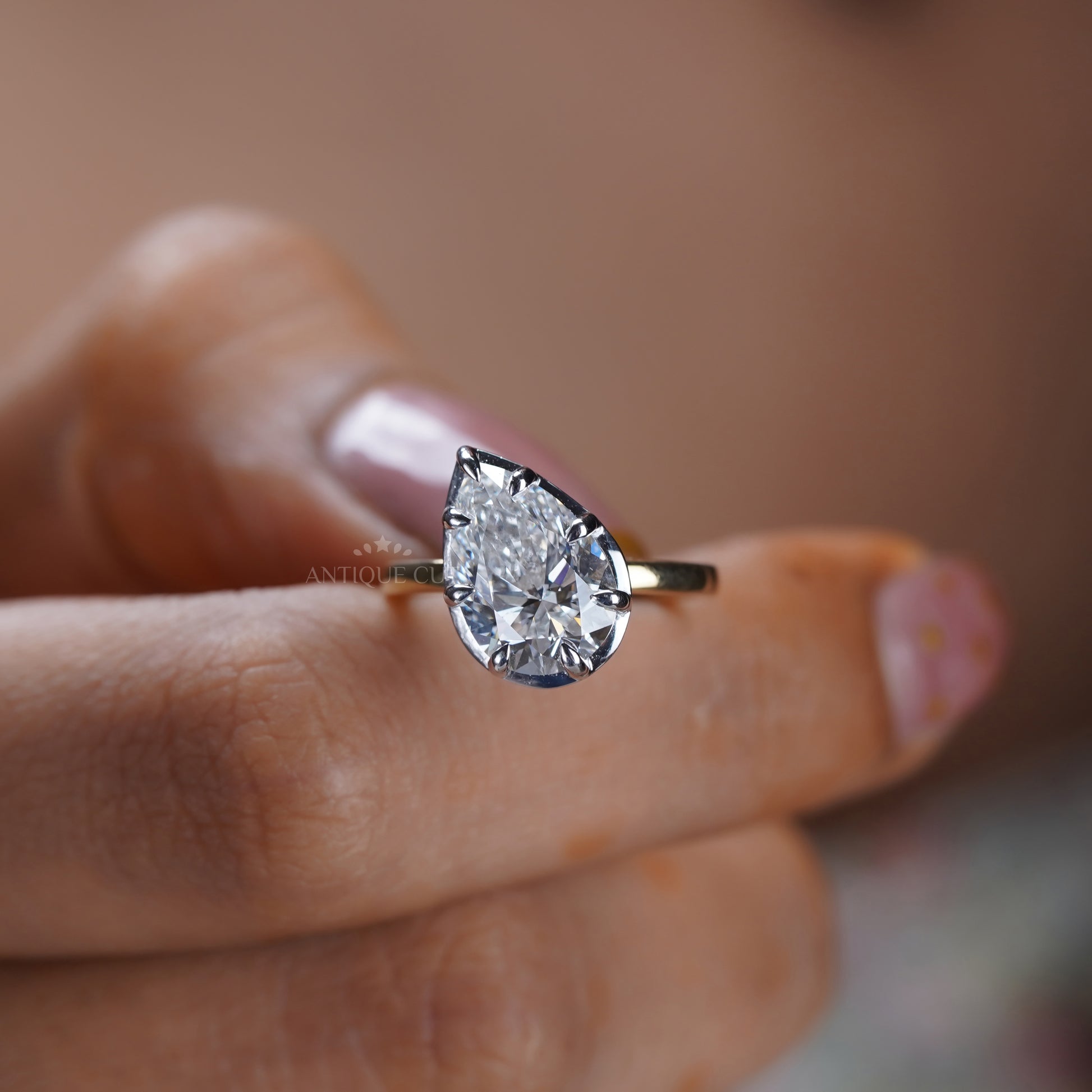 Pear 3.10ct Lab Grown Diamond Solitaire Ring | IGI Certified | Yellow Gold | VVS–VS Clarity