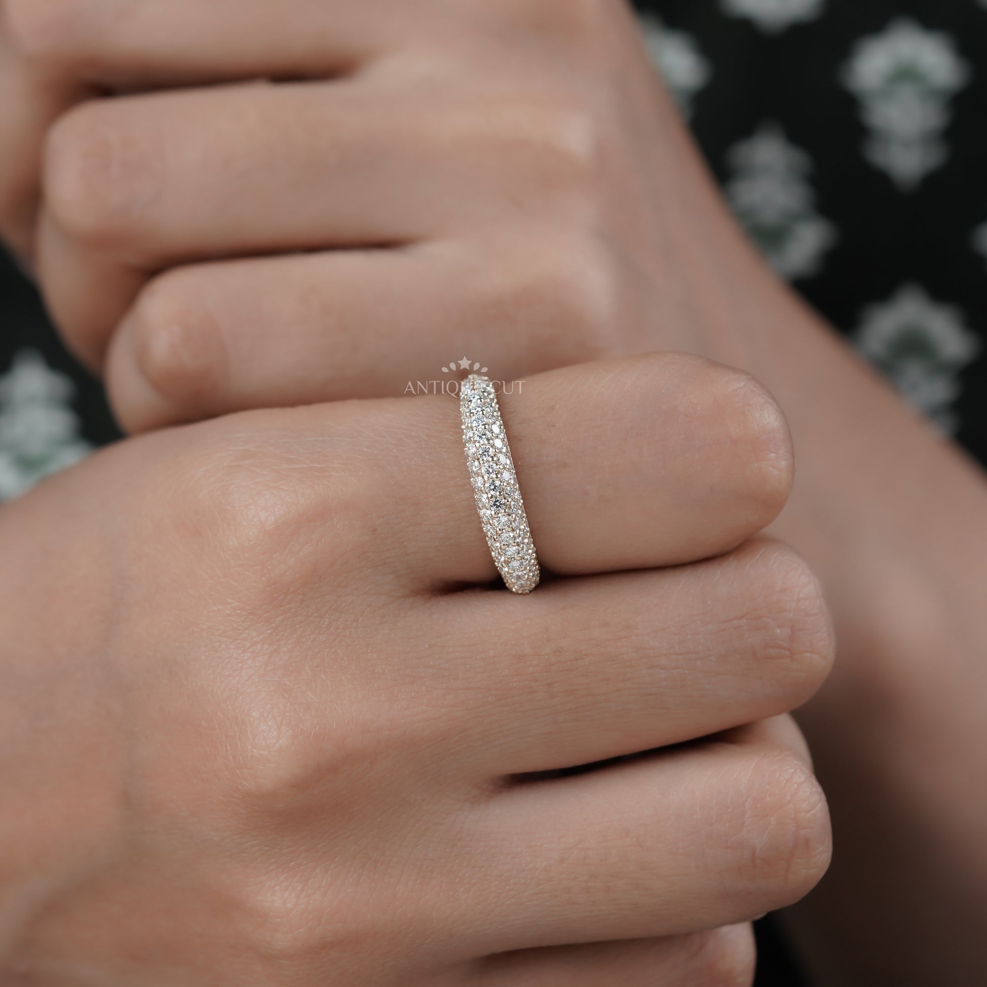 1.50tcw Diamond Pave Band | Solid Gold | Three-Row Round Diamonds | Classic Wedding or Anniversary Ring