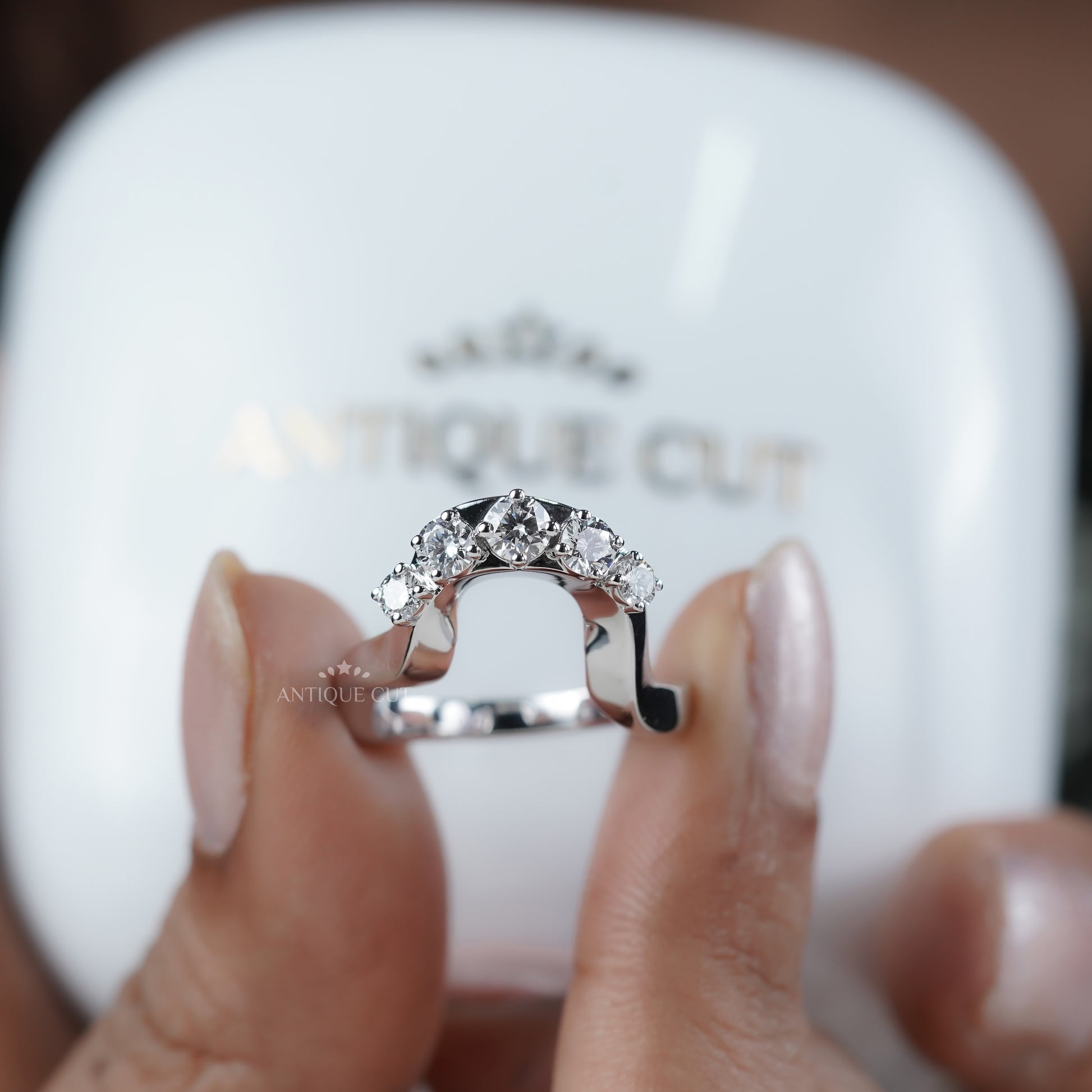 Round 0.70tcw Diamond Curved Band | Sculptural Wave Ring | Gold Contour Wedding Band