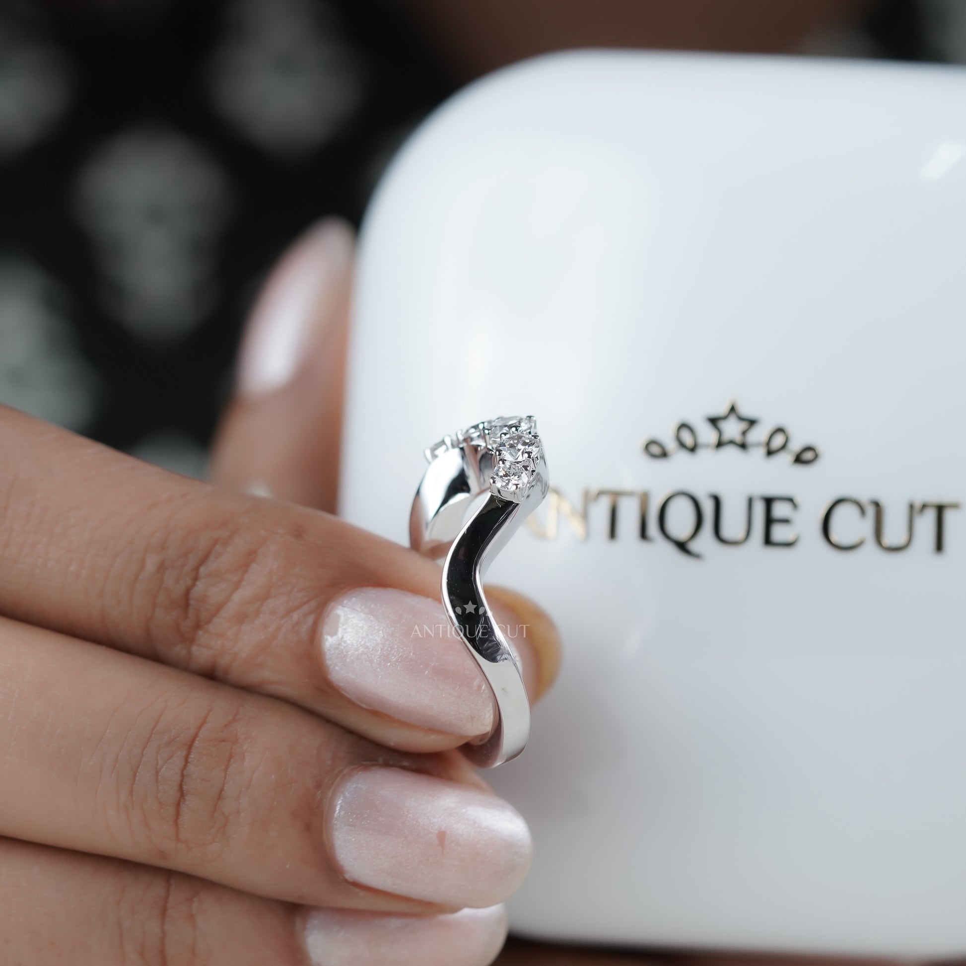 Round 0.70tcw Diamond Curved Band | Sculptural Wave Ring | Gold Contour Wedding Band