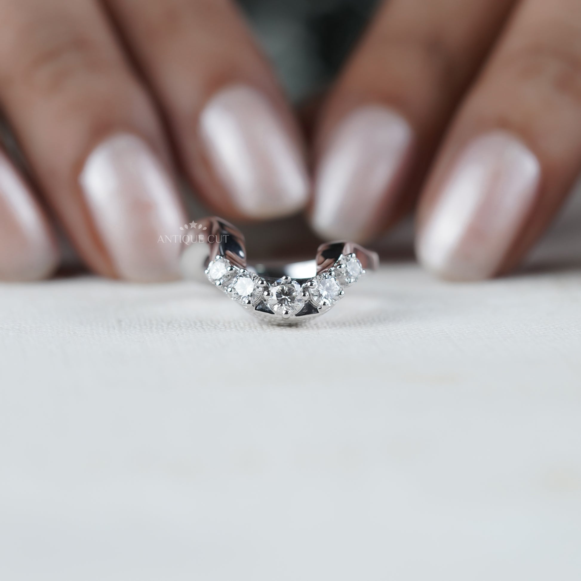 Round 0.70tcw Diamond Curved Band | Sculptural Wave Ring | Gold Contour Wedding Band