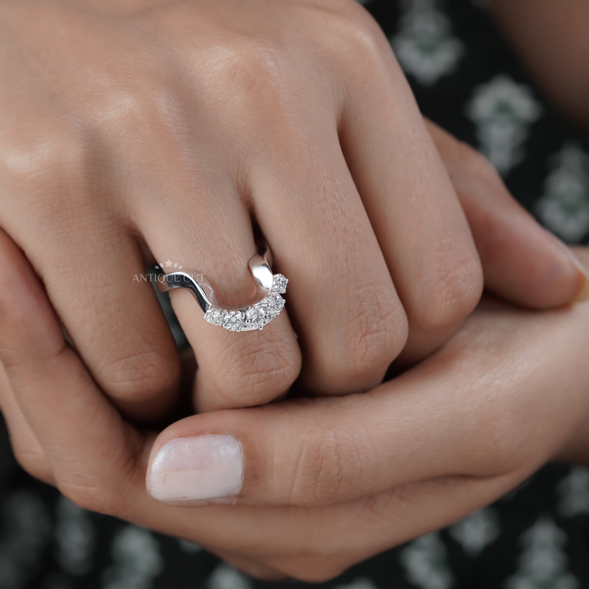 Round 0.70tcw Diamond Curved Band | Sculptural Wave Ring | Gold Contour Wedding Band