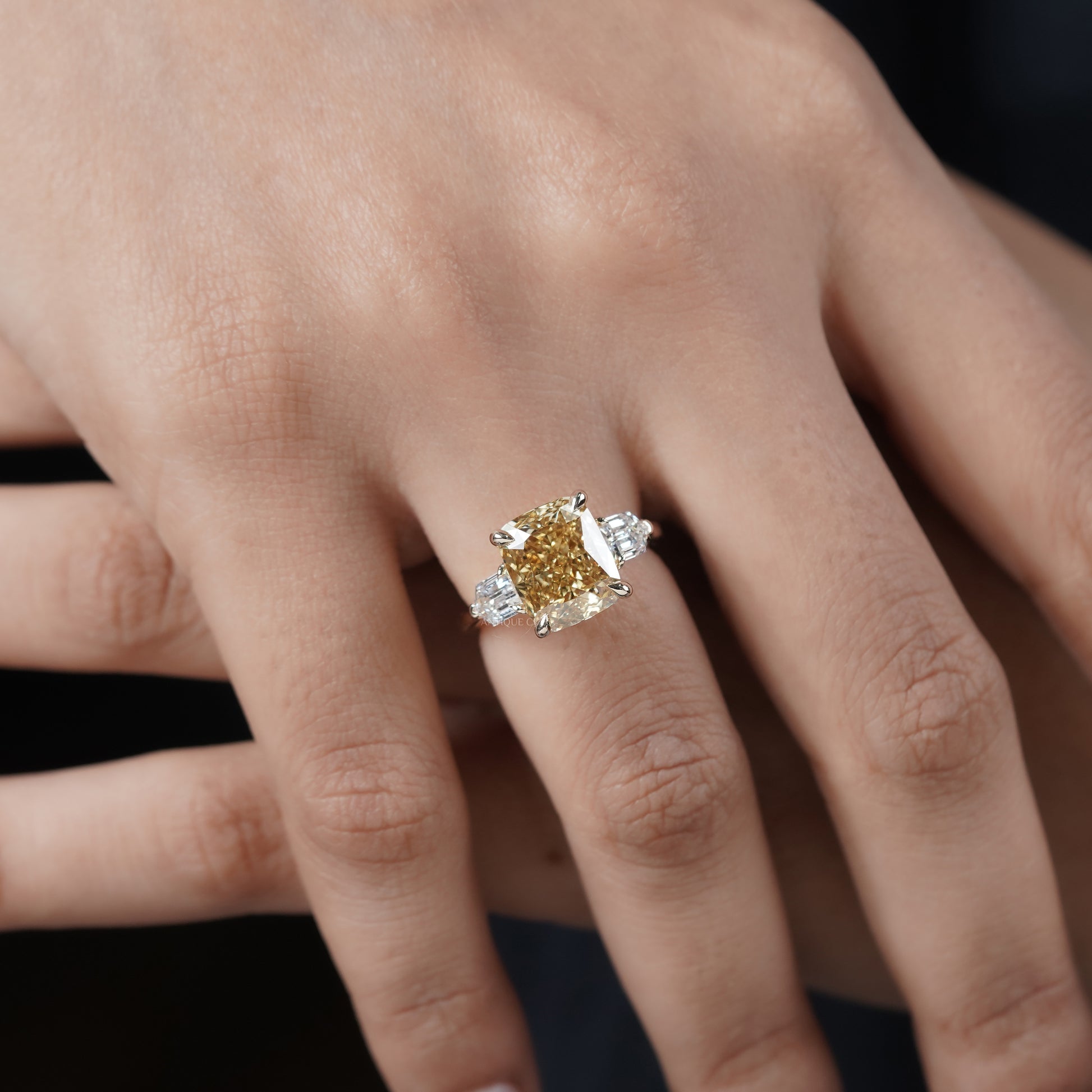 5.00ct Cushion Engagement Ring • 0.50ct Diamond Side Stones • Yellow Gold Cushion Cut Ring • Large 5ct Statement Bridal Ring