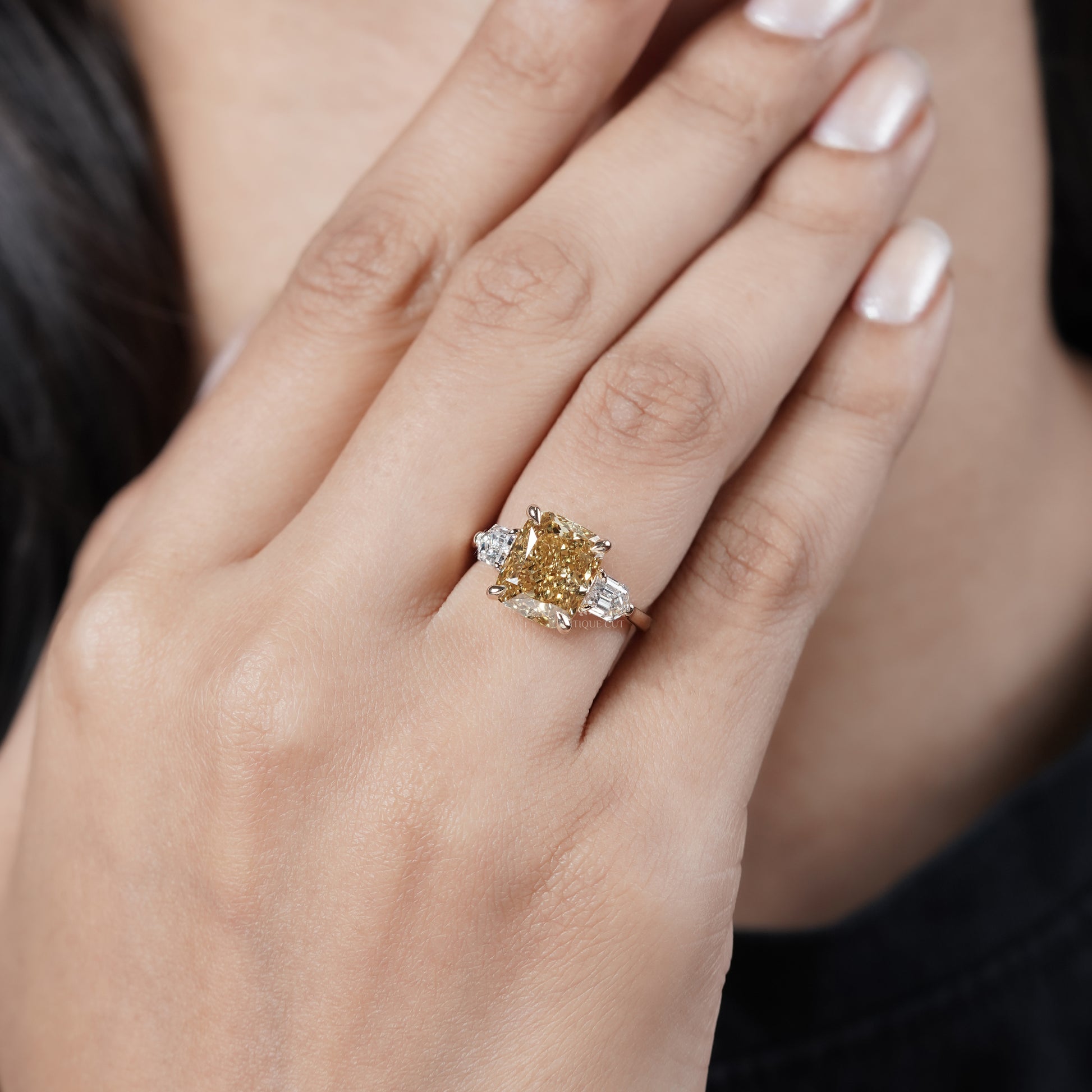 5.00ct Cushion Engagement Ring • 0.50ct Diamond Side Stones • Yellow Gold Cushion Cut Ring • Large 5ct Statement Bridal Ring