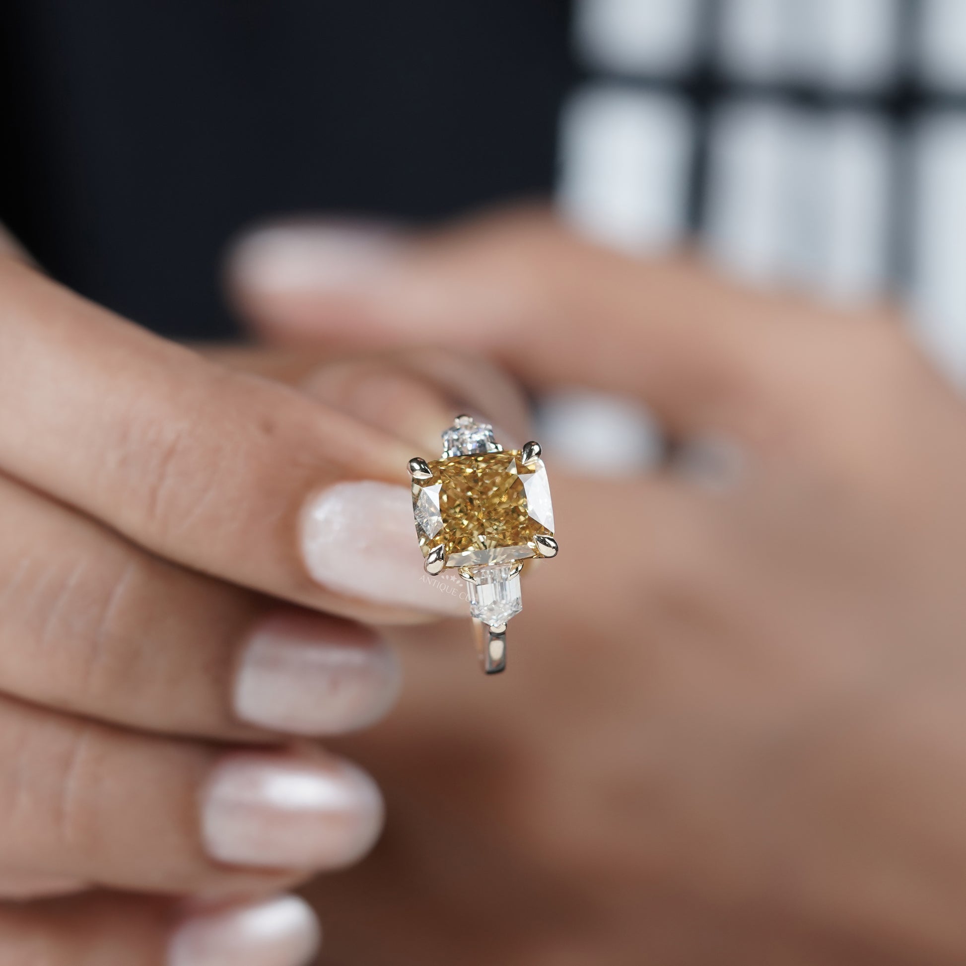 5.00ct Cushion Engagement Ring • 0.50ct Diamond Side Stones • Yellow Gold Cushion Cut Ring • Large 5ct Statement Bridal Ring