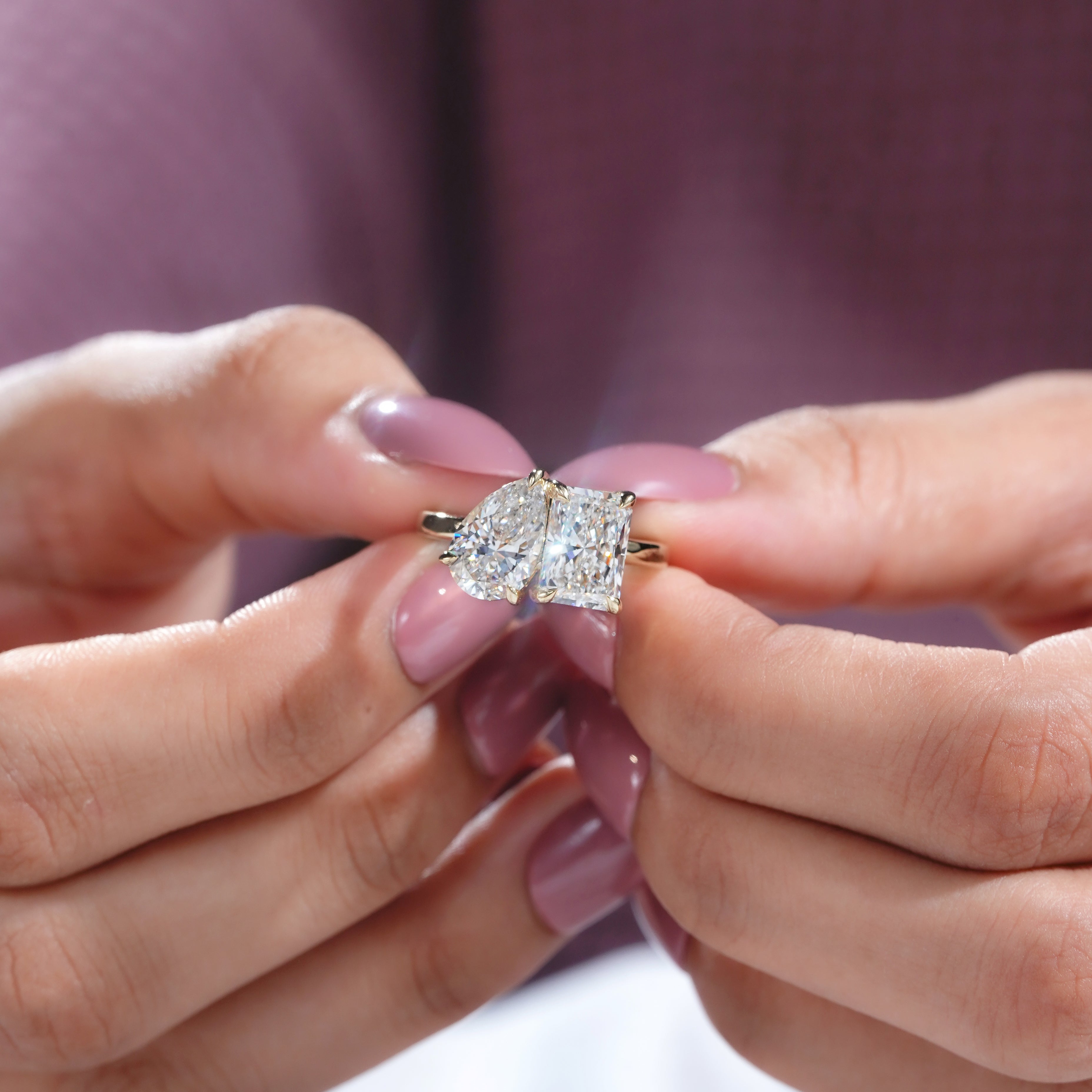 4.00tcw Radiant And Pear Lab Diamond Toi et Moi Engagement Ring | Two Stone Style | VVS-VS Clarity | IGI Certified | D-E-F Color