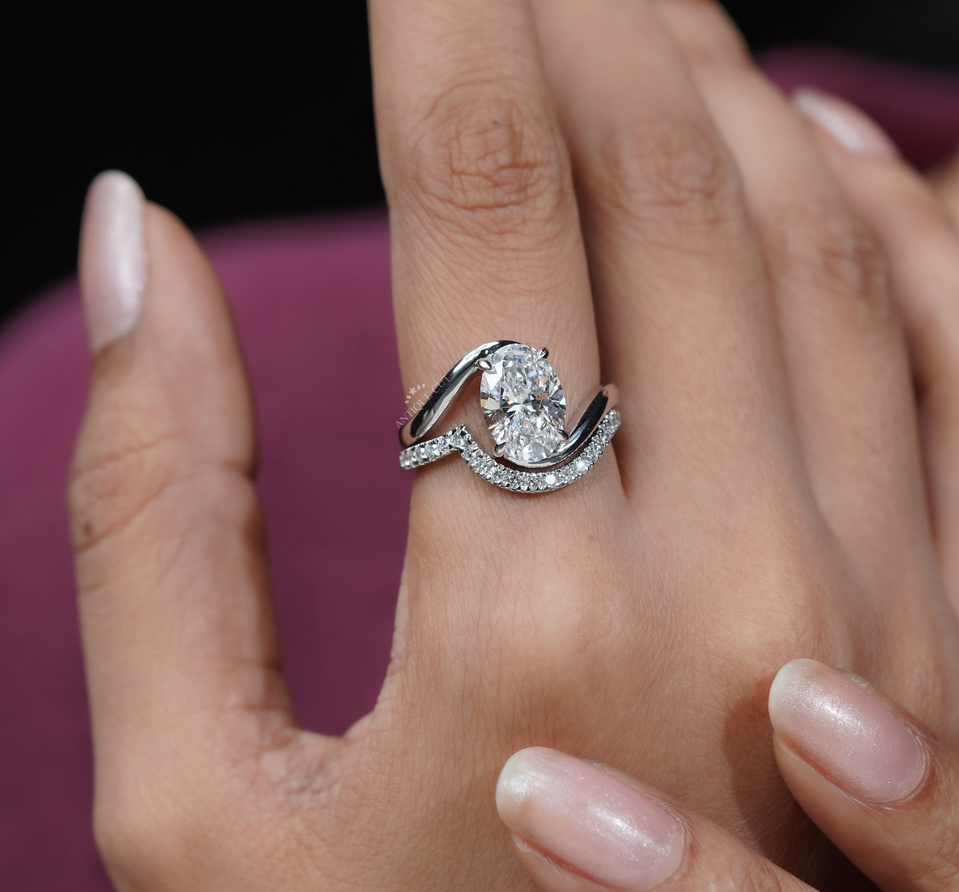 Custom order oval bypass engagement ring