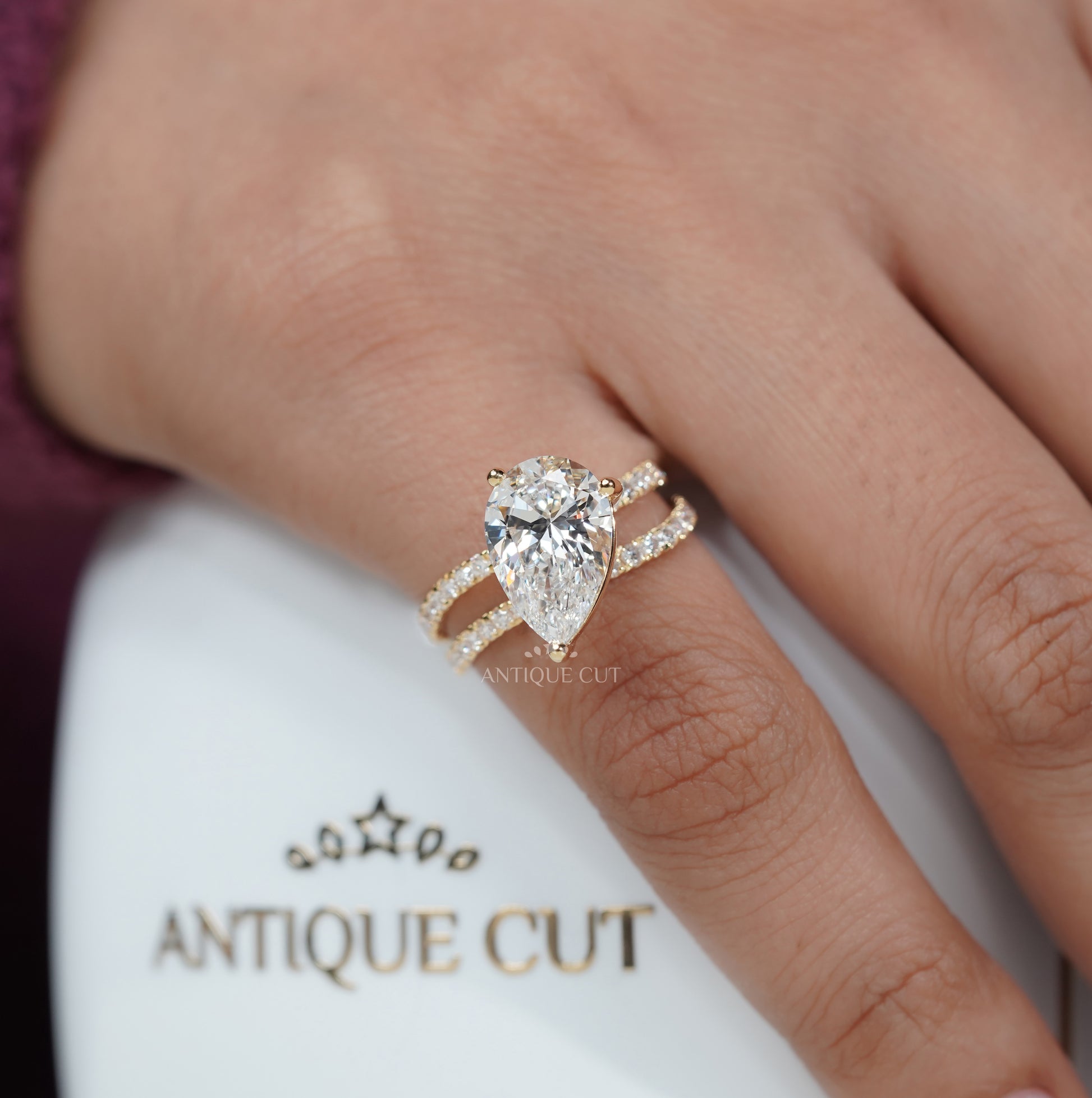Handmade pear cut engagement ring