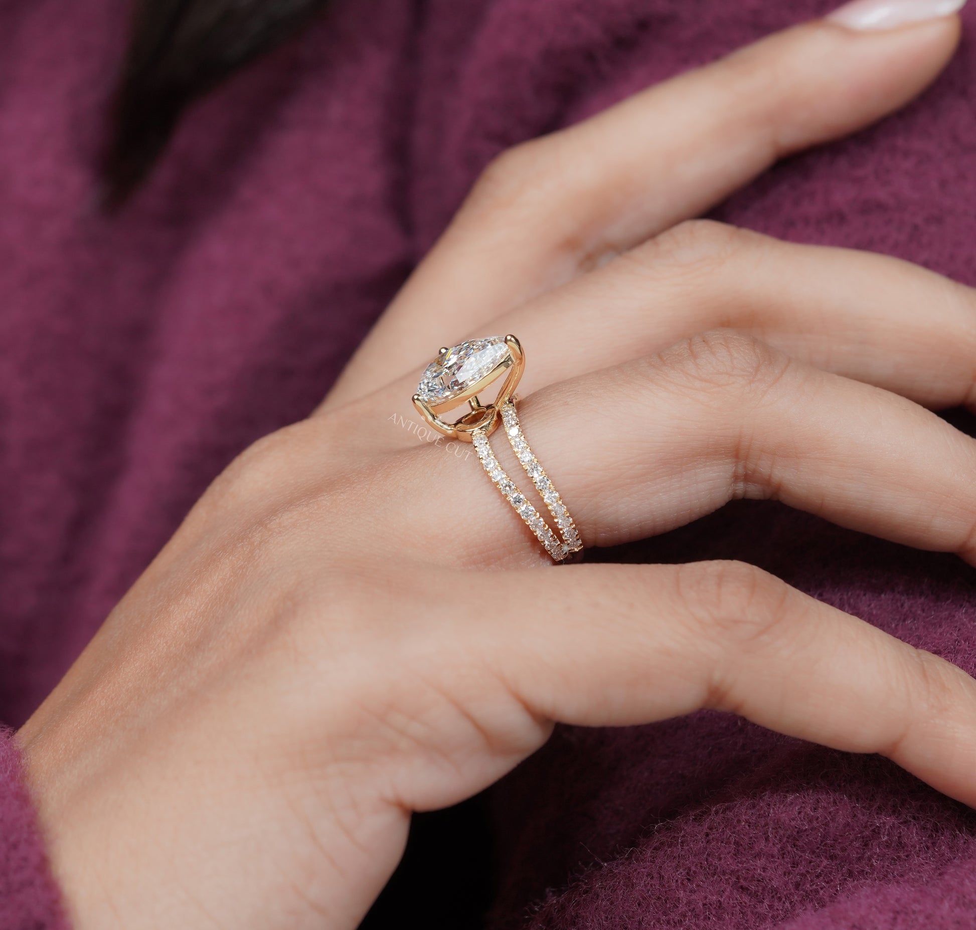 Antiquecut custom pear cut lab grown diamond ring process
