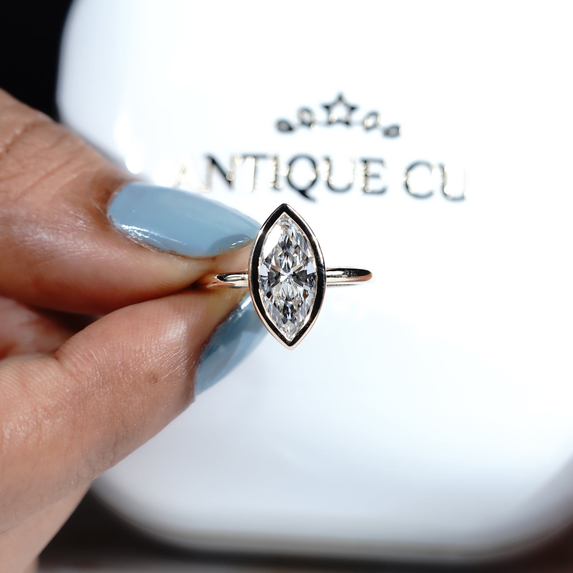 2.00ct Marquise Bezel Engagement Ring | Gold Solitaire Ring