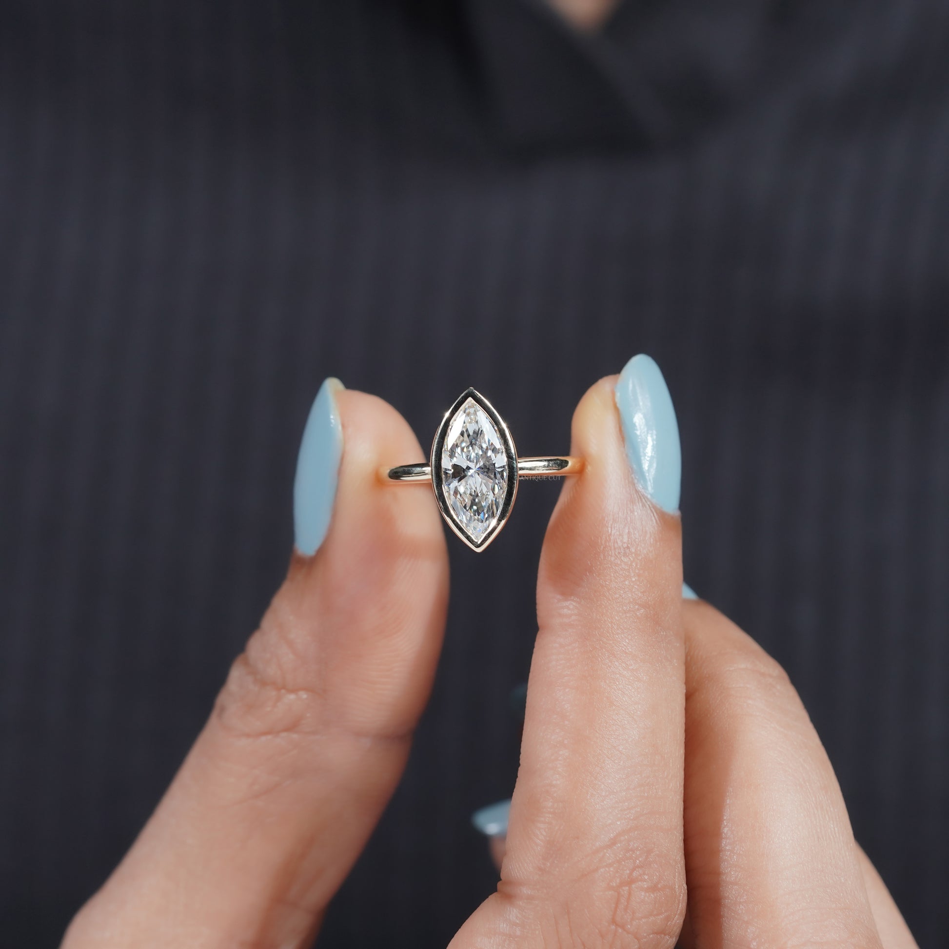 2.00ct Marquise Bezel Engagement Ring | Gold Solitaire Ring