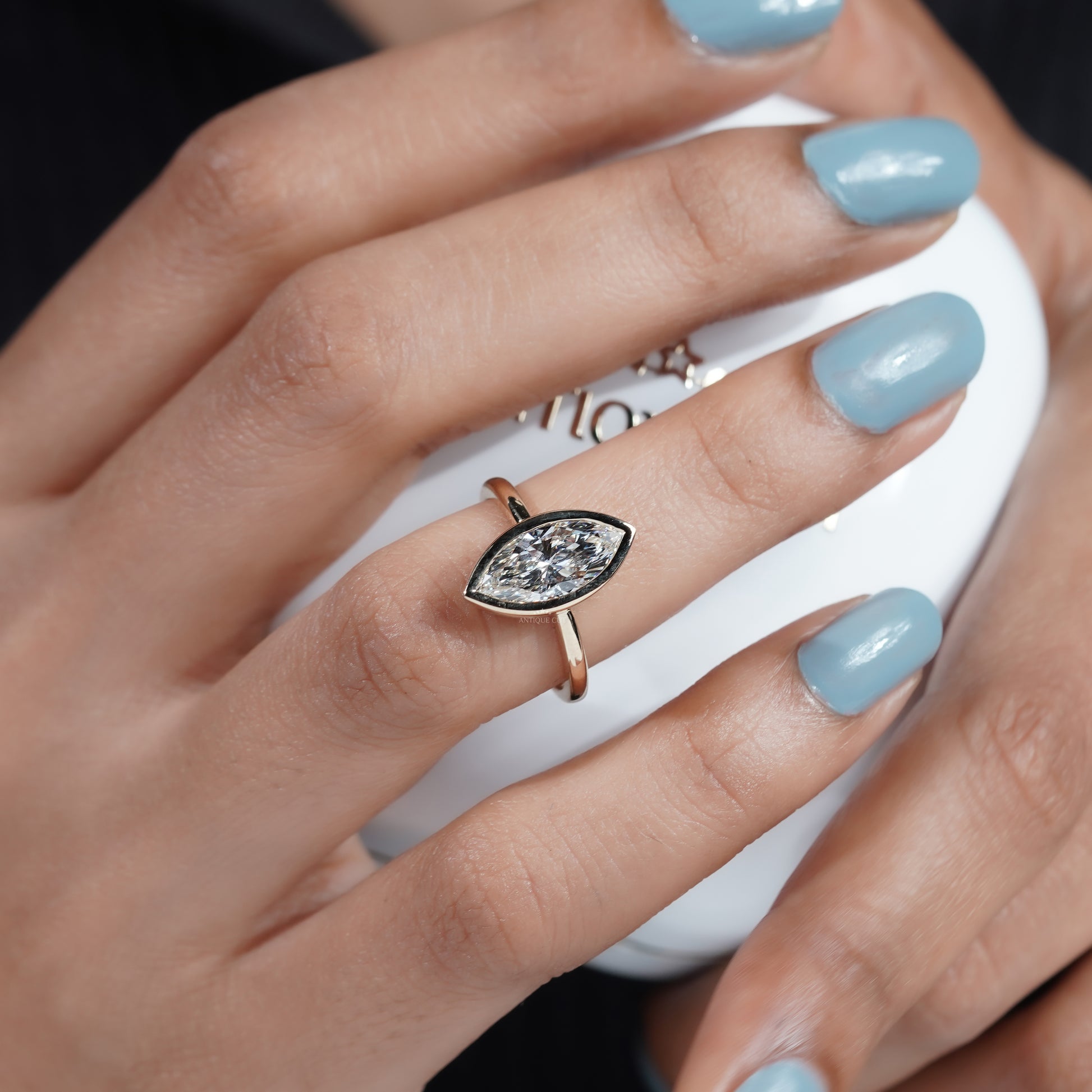 2.00ct Marquise Bezel Engagement Ring | Gold Solitaire Ring