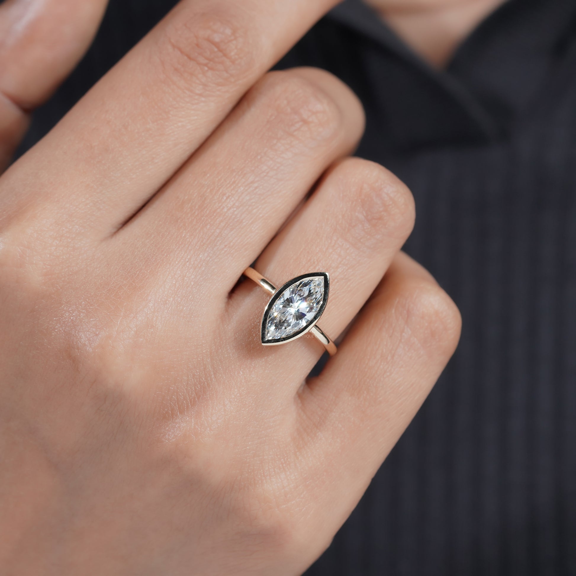 2.00ct Marquise Bezel Engagement Ring | Gold Solitaire Ring