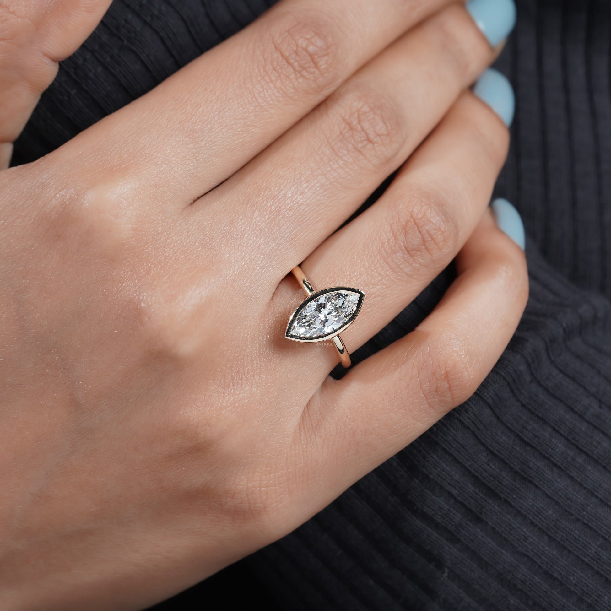 2.00ct Marquise Bezel Engagement Ring | Gold Solitaire Ring