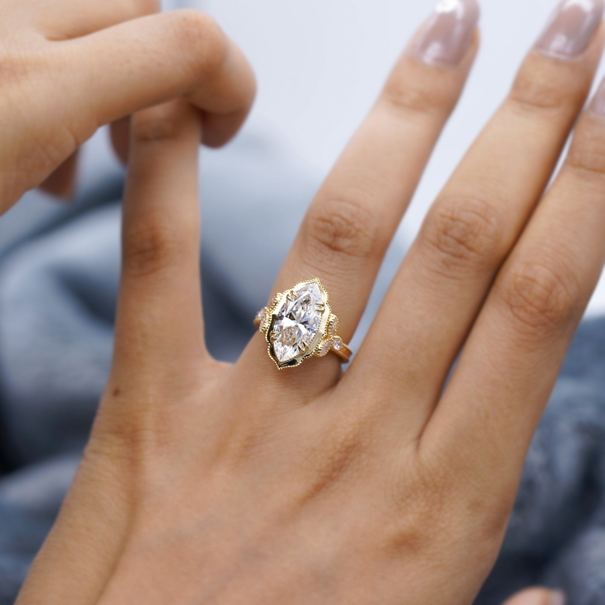 Antiquecut vintage marquise engagement ring