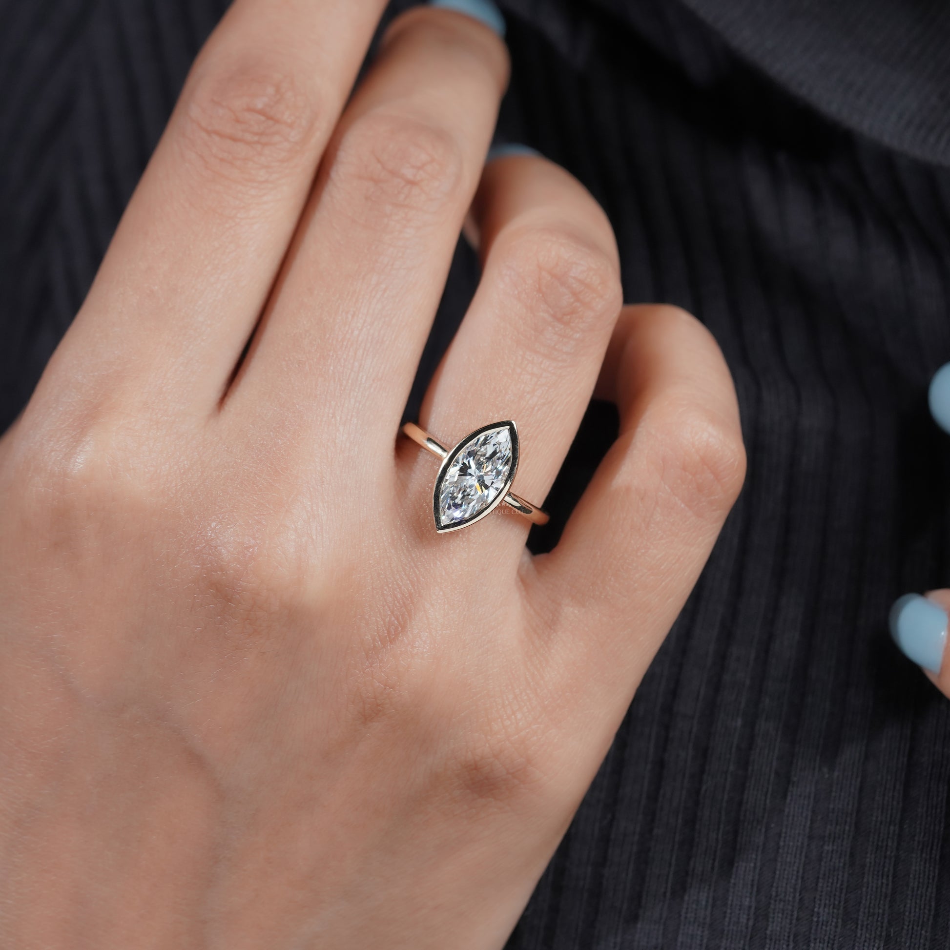 2.00ct Marquise Bezel Engagement Ring | Gold Solitaire Ring