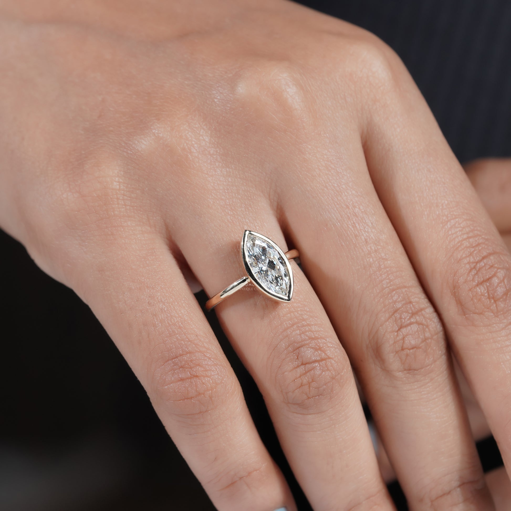 2.00ct Marquise Bezel Engagement Ring | Gold Solitaire Ring
