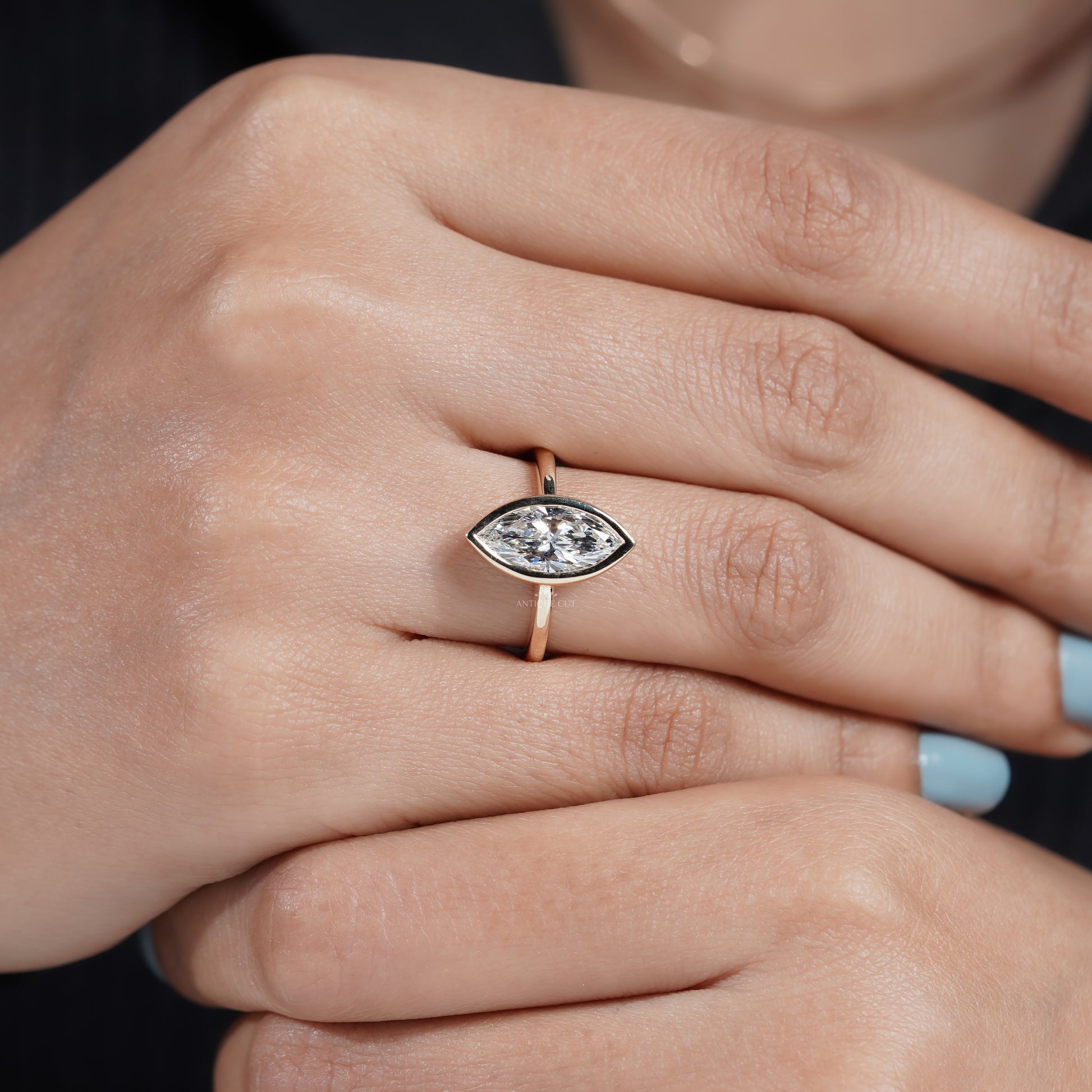 2.00ct Marquise Bezel Engagement Ring | Gold Solitaire Ring