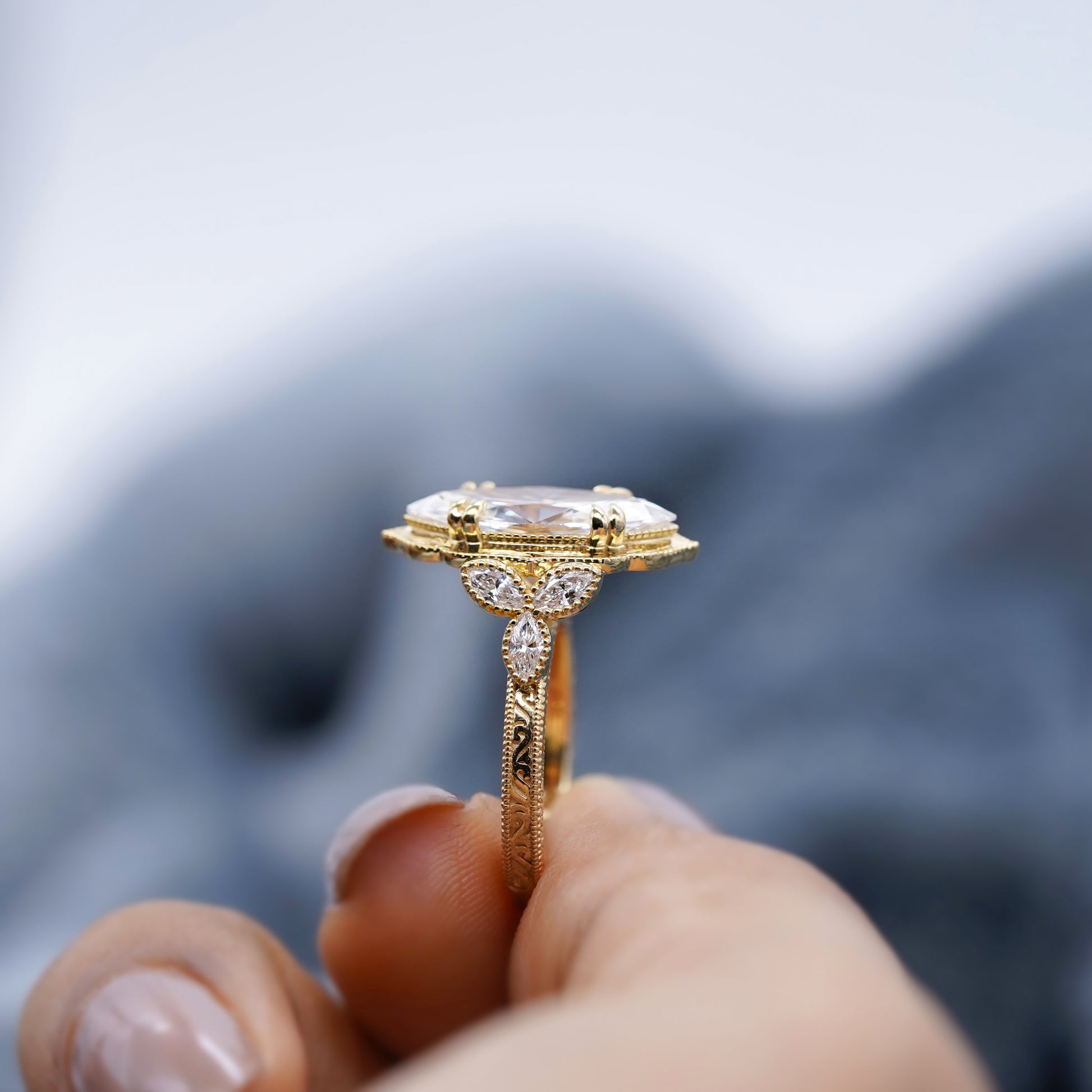 Lab grown marquise diamond vintage ring