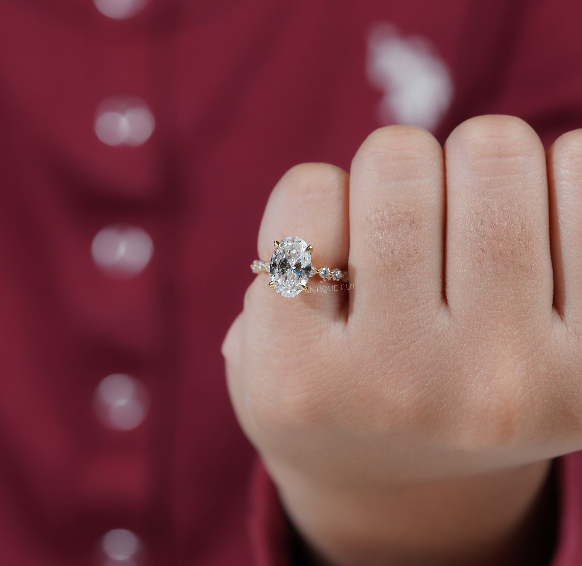 Custom order hidden halo oval engagement ring Antiquecut
