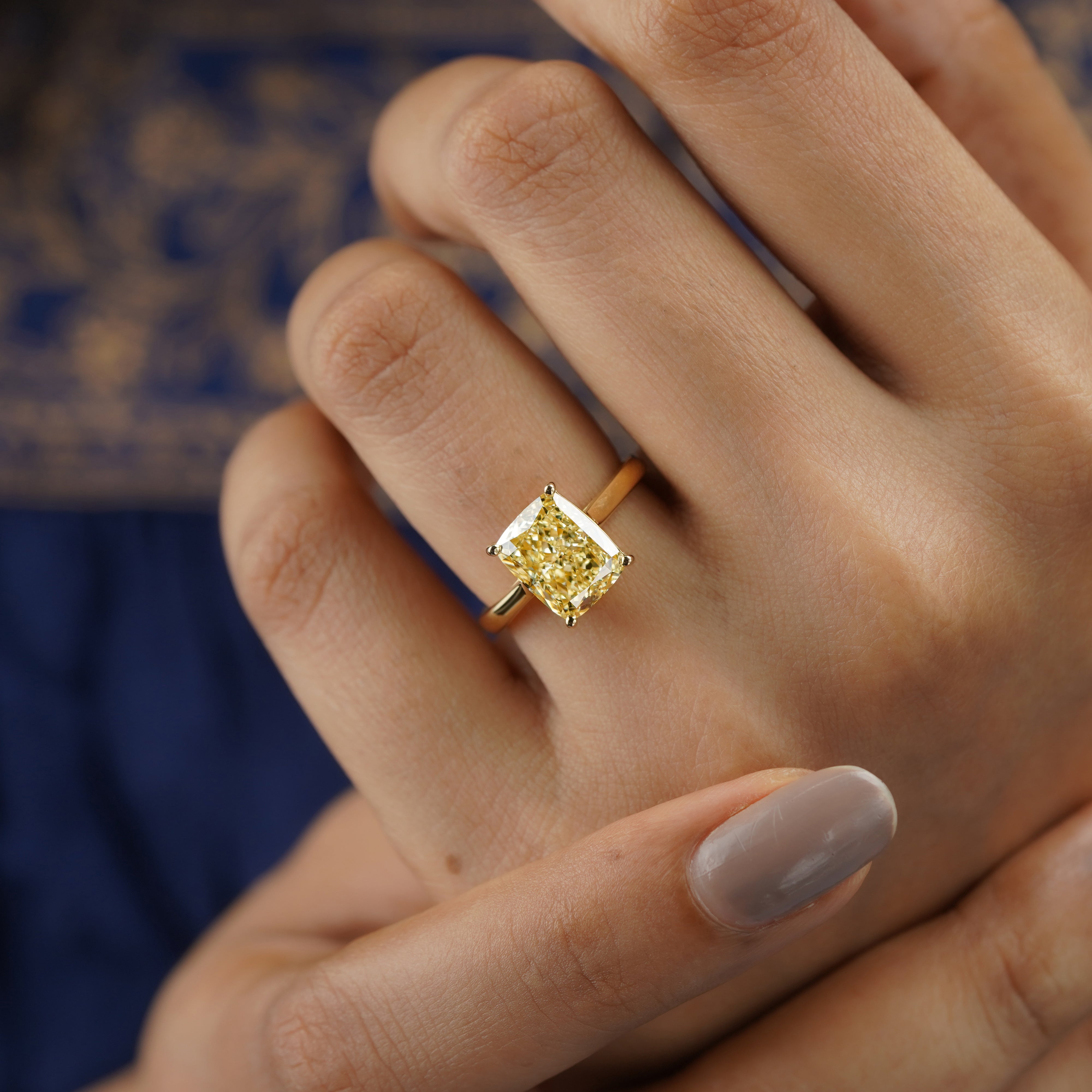 Fancy Yellow Radiant 4.00ct Lab Grown Diamond Engagement Ring | Yellow Gold Solitaire | VVS–VS Clarity | Ethical Wedding Ring