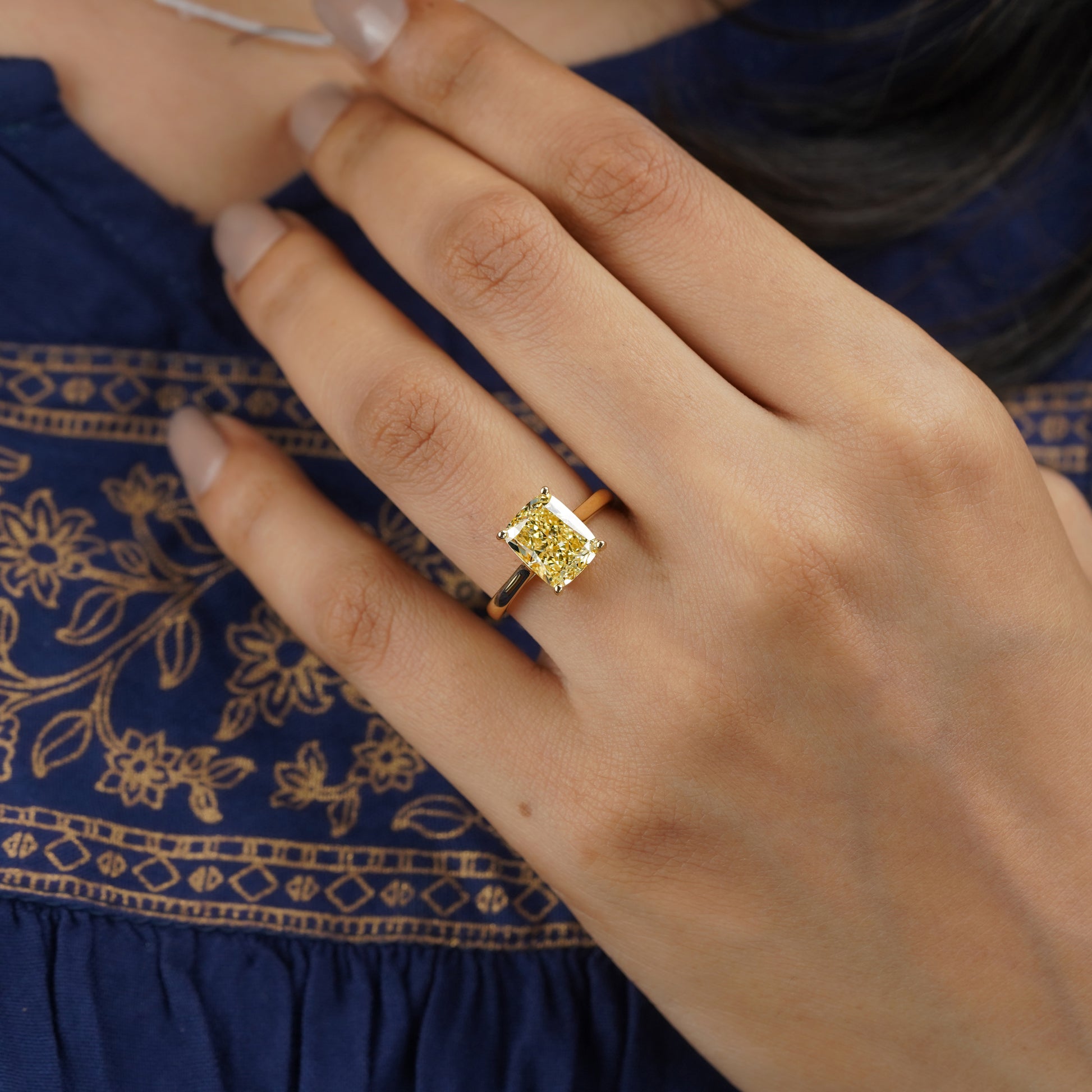 Fancy Yellow Radiant 4.00ct Lab Grown Diamond Engagement Ring