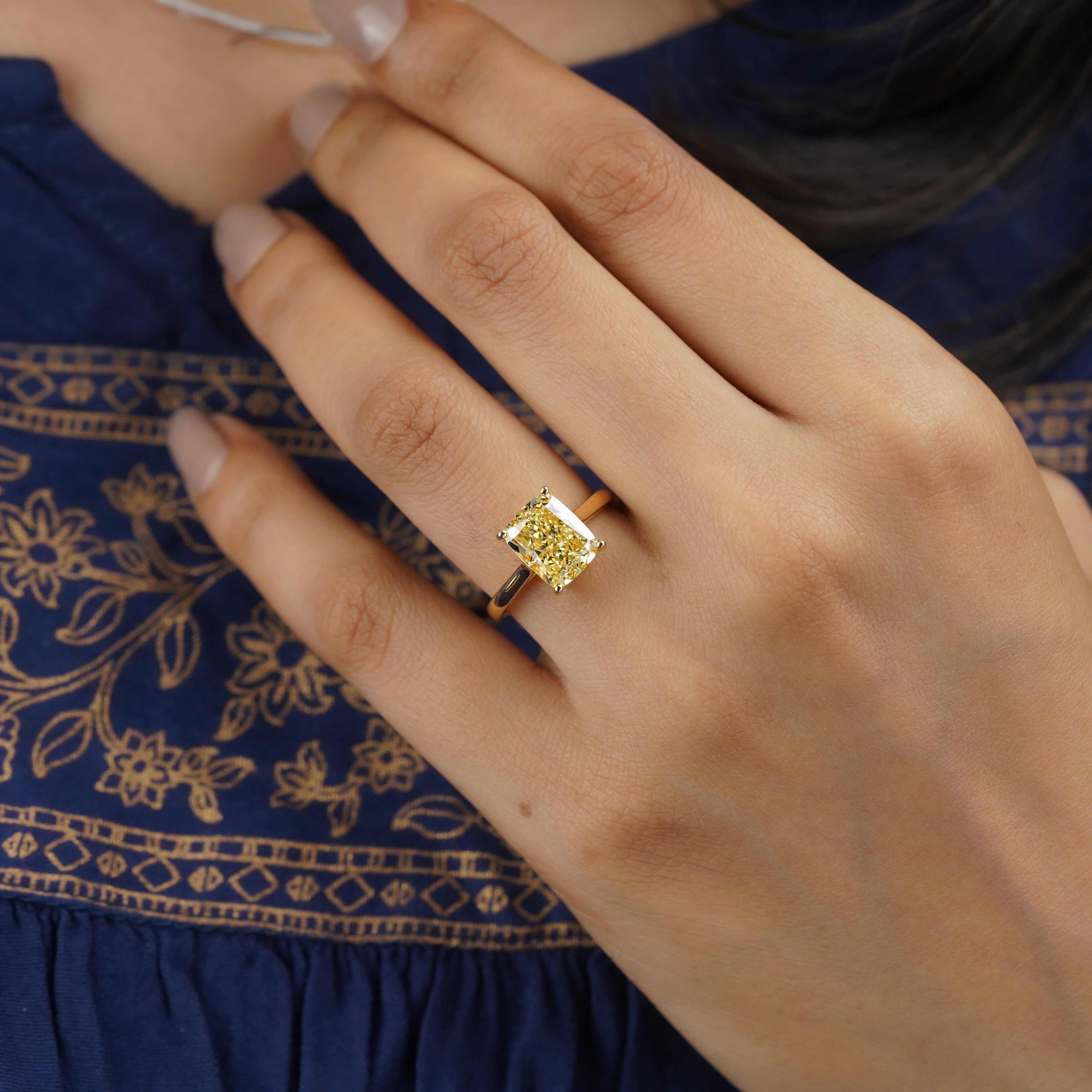Fancy Yellow Radiant 4.00ct Lab Grown Diamond Engagement Ring | Yellow Gold Solitaire | VVS–VS Clarity | Ethical Wedding Ring