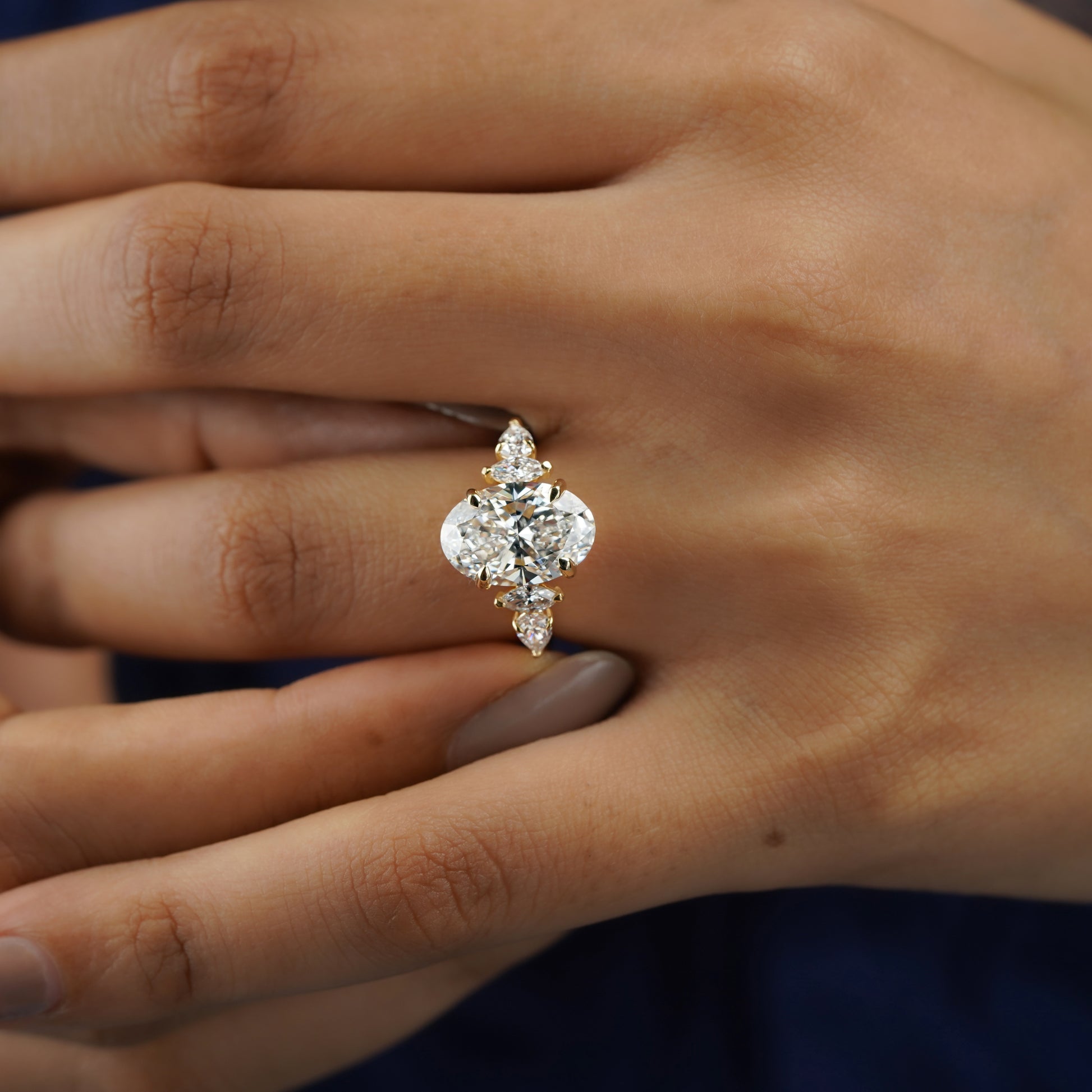 4.20tcw Oval Lab Grown Diamond Ring | Cathedral Side Stone Engagement Ring | IGI Certified | D-E-F Color | VVS-VS