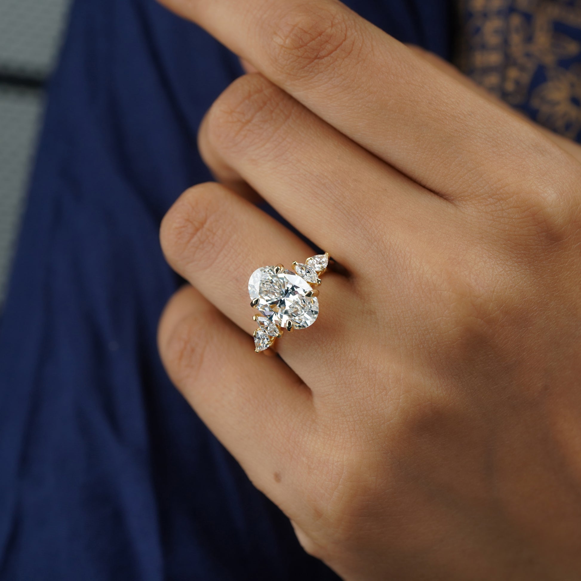 4.20tcw Oval Lab Grown Diamond Ring | Cathedral Side Stone Engagement Ring | IGI Certified | D-E-F Color | VVS-VS