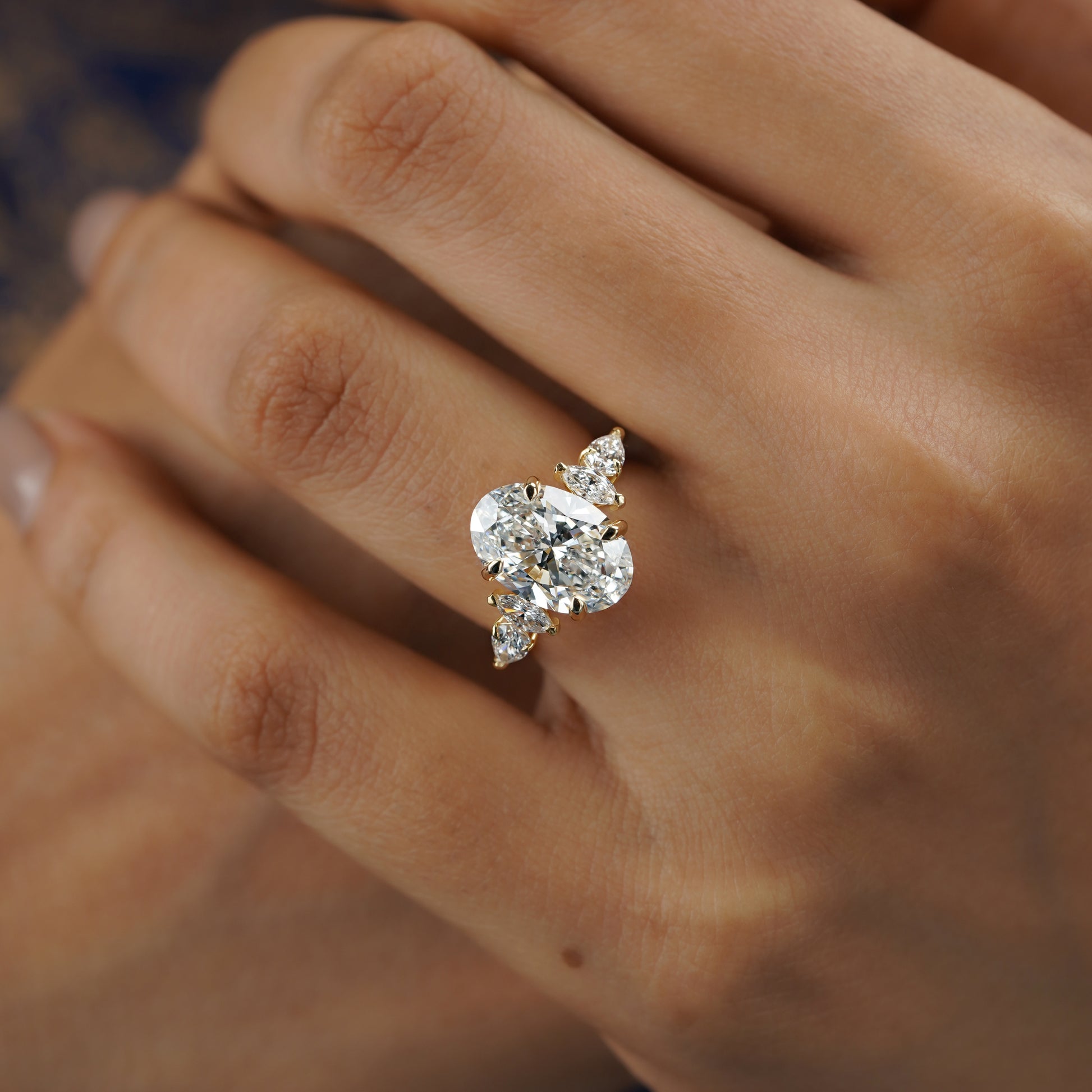 4.20tcw Oval Lab Grown Diamond Ring | Cathedral Side Stone Engagement Ring | IGI Certified | D-E-F Color | VVS-VS