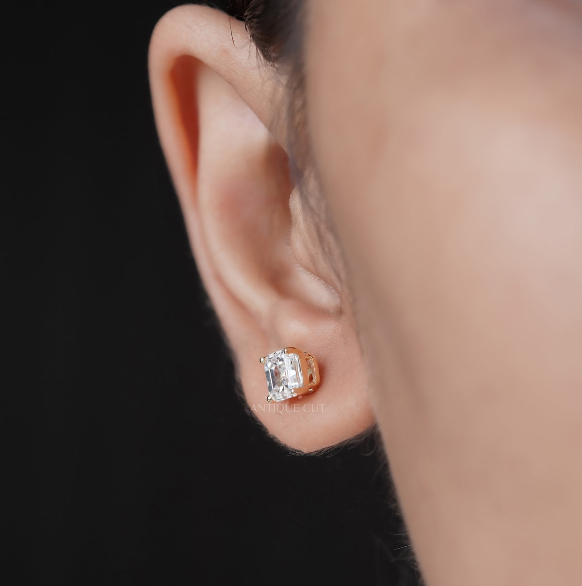 Asscher Cut Diamond Stud Earrings with flat back stud option