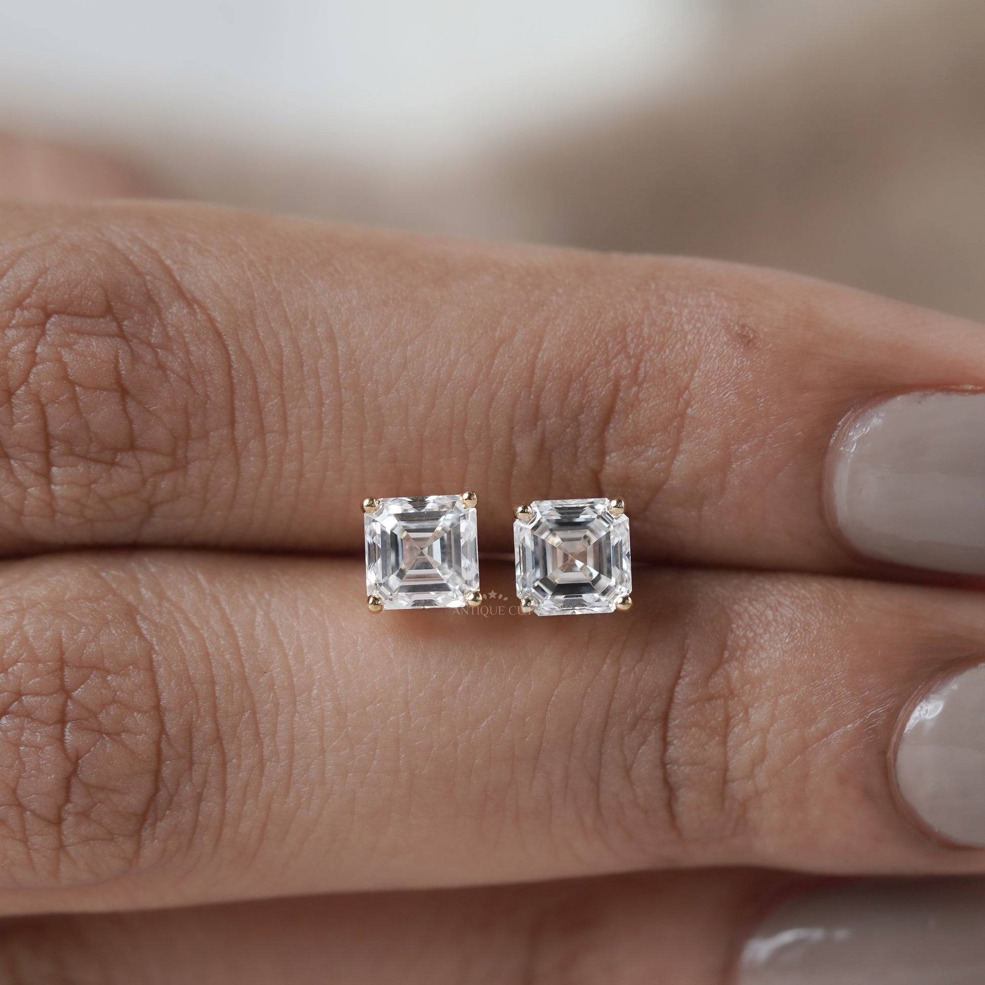 1.50ct Asscher Cut Diamond Stud Earrings | 14K Gold Screw Back Studs | Solitaire Diamond Earrings | Classic Fine Jewelry Gift for Her