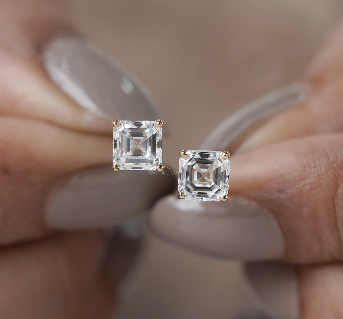 Asscher Cut Diamond Stud Earrings featuring IGI-certified diamonds