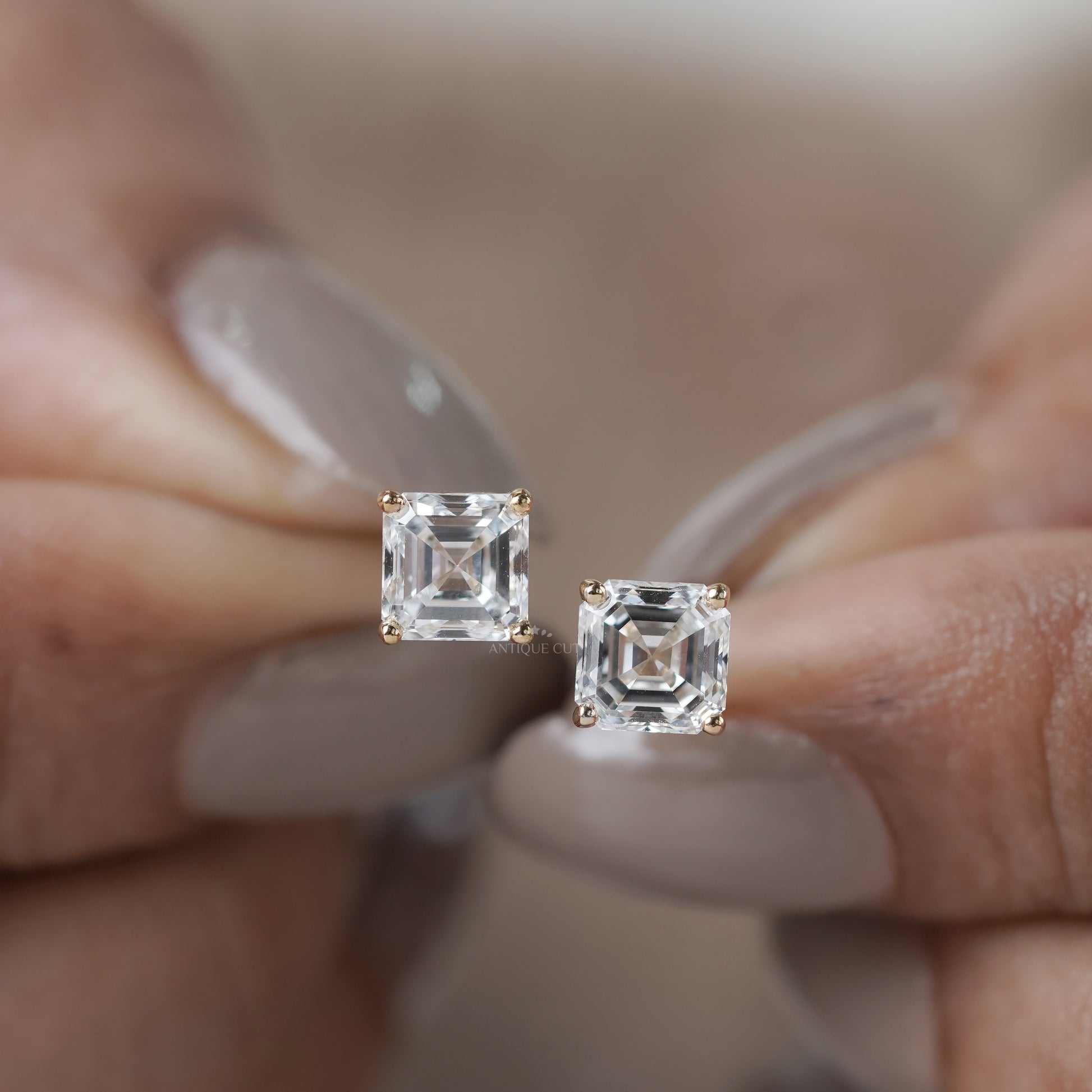 1.50ct Asscher Cut Diamond Stud Earrings | 14K Gold Screw Back Studs | Solitaire Diamond Earrings | Classic Fine Jewelry Gift for Her