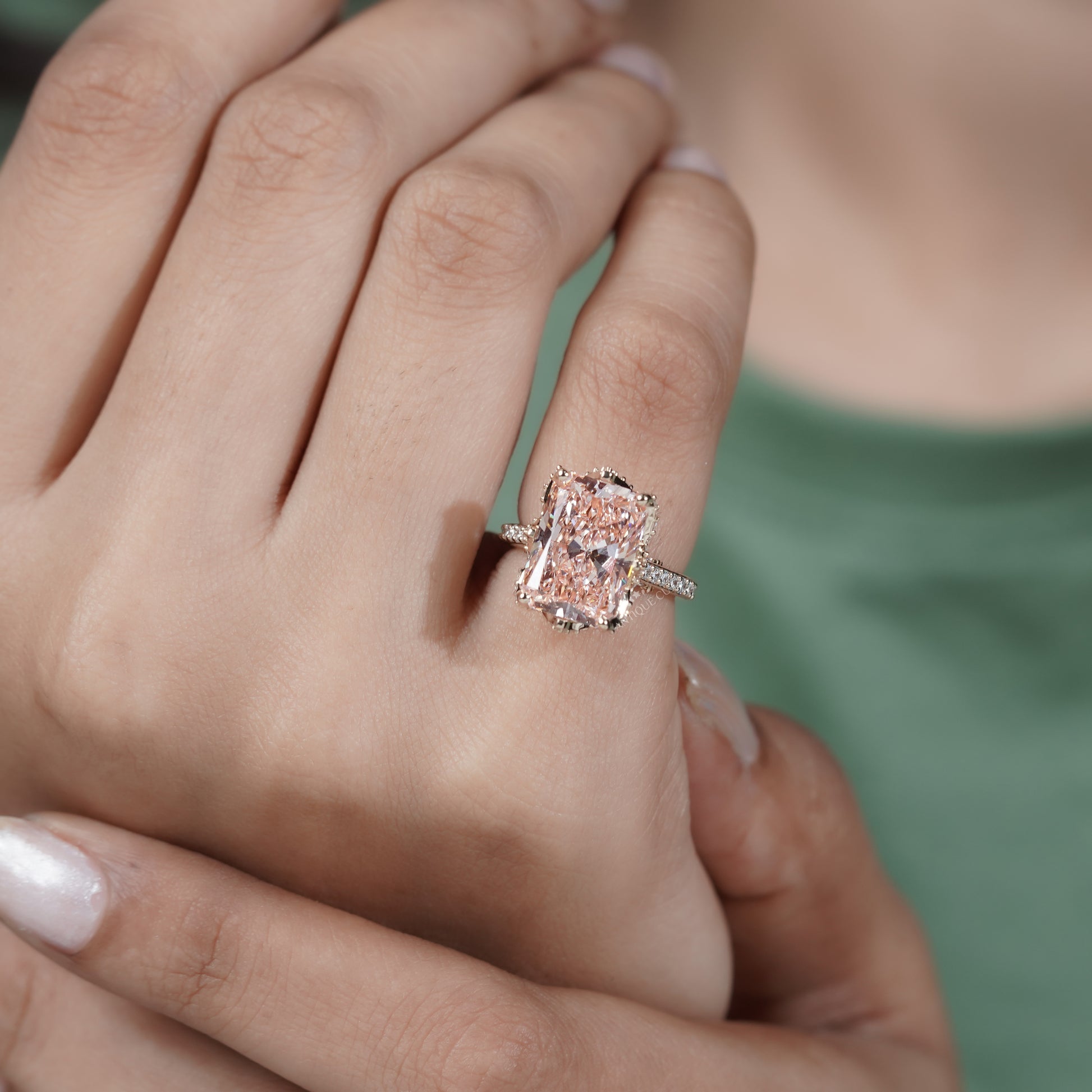 Radiant 3.50tcw Fancy Pink Diamond Ring | Pave Side Stones | Luxury Engagement Ring