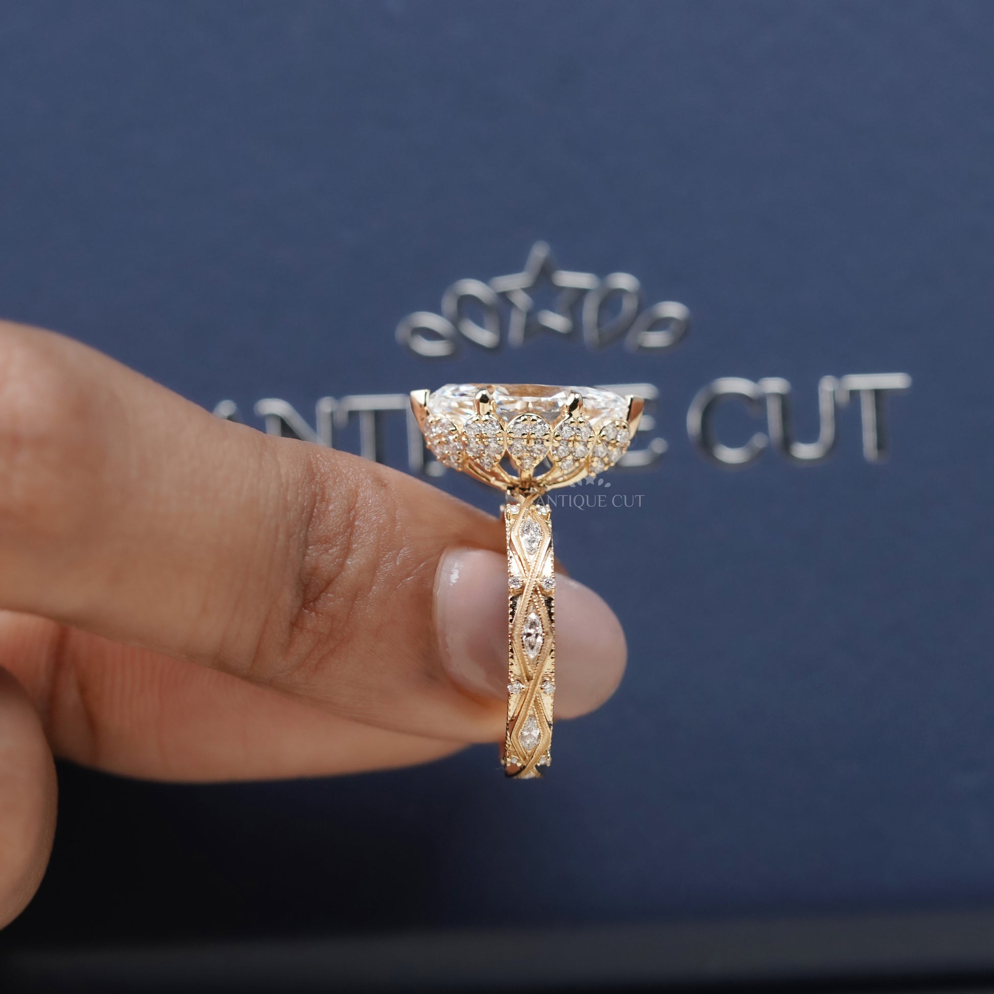 Marquise Cut 3.50tcw Lab Grown Diamond Engagement Ring | Vintage Halo IGI Certified